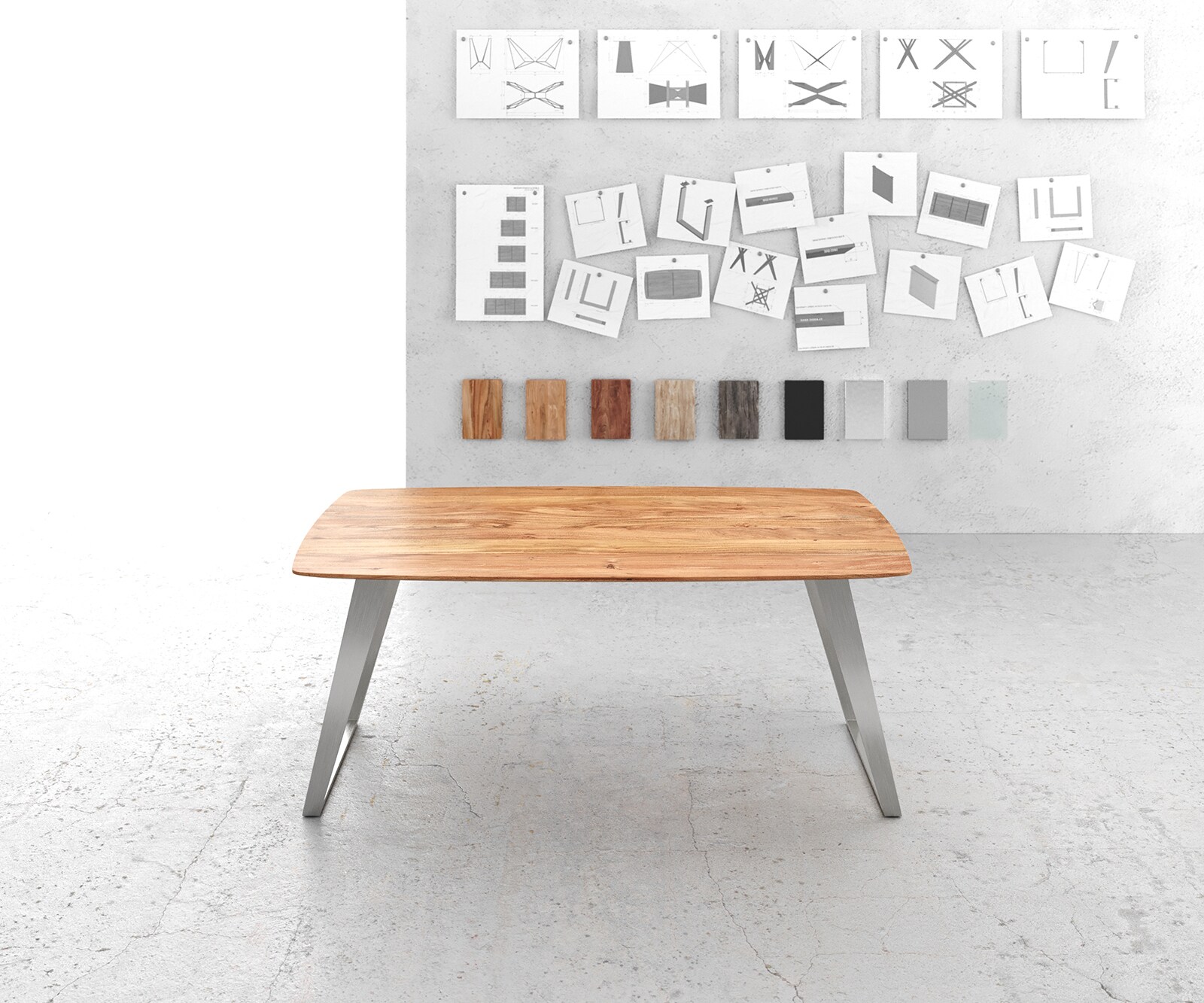 Eettafel Edge Boot 180x90 acacia natuur edelstaal schuin Zwitserse rand 1