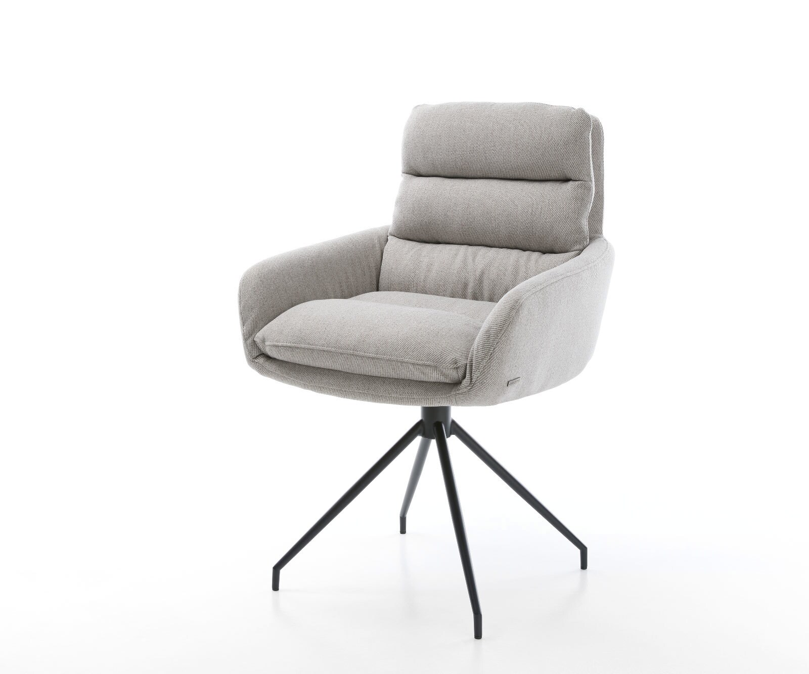 Eetkamerstoel Abelia-Flex met armleuning stripes lichtgrijs kruisframe conisch zwart