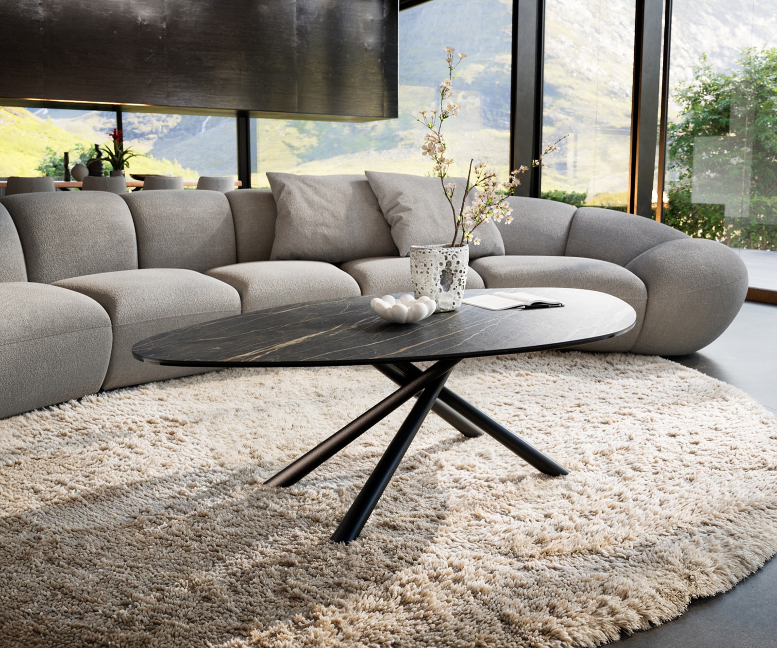 Salontafel Edge Organisch 140x76 cm keramiek Laminam® Noir Desir bruin Sarity zwart metaal 1