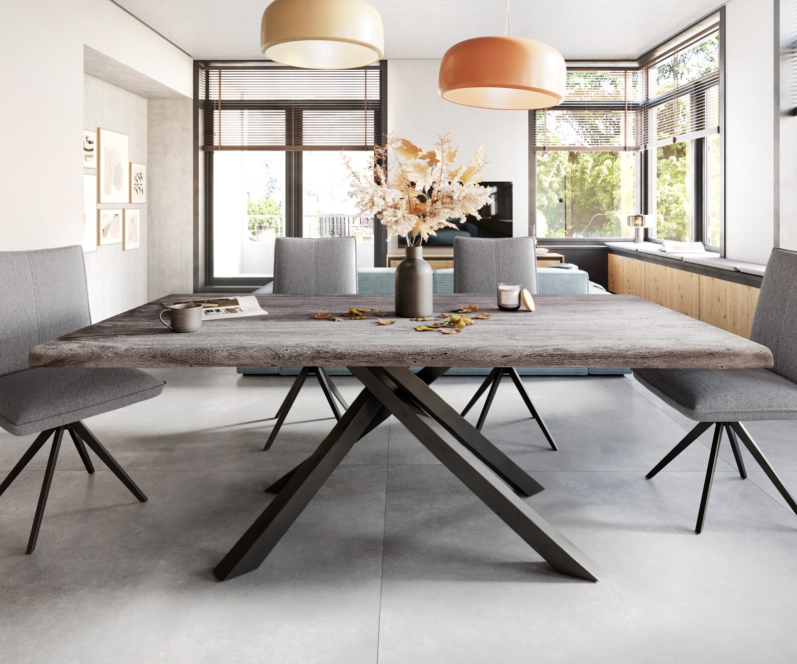 Eettafel Edge 200x100 XL acacia platina Kreuzframe rechthoek zwart Live-Edge 2 Eettafel Edge 200x100 XL acacia platina Kreuzframe rechthoek zwart Live-Edge 2