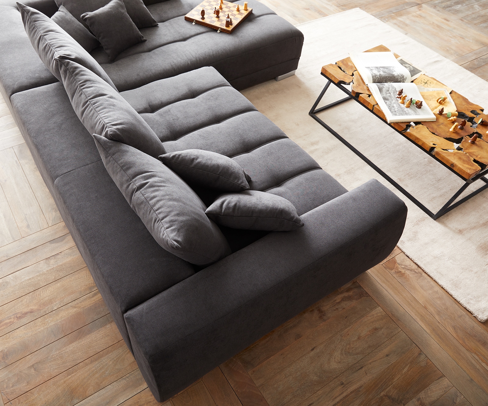 Woonlandschap Nabor 300x230 cm microvezel zwart recamiere rechts incl. elektrische uittrekfunctie 5 Woonlandschap Nabor 300x230 cm microvezel zwart recamiere rechts incl. elektrische uittrekfunctie 5