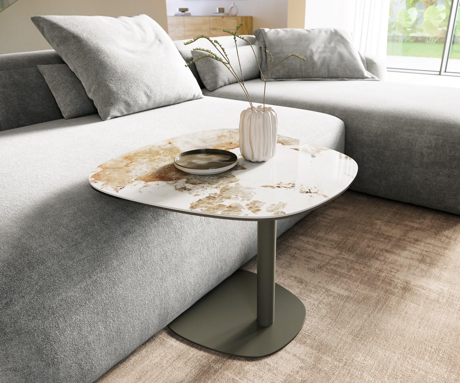 Bijzettafel Edge Boot 60x60 cm keramiek Minas Melange Eleny Metall effectafwerking titaan