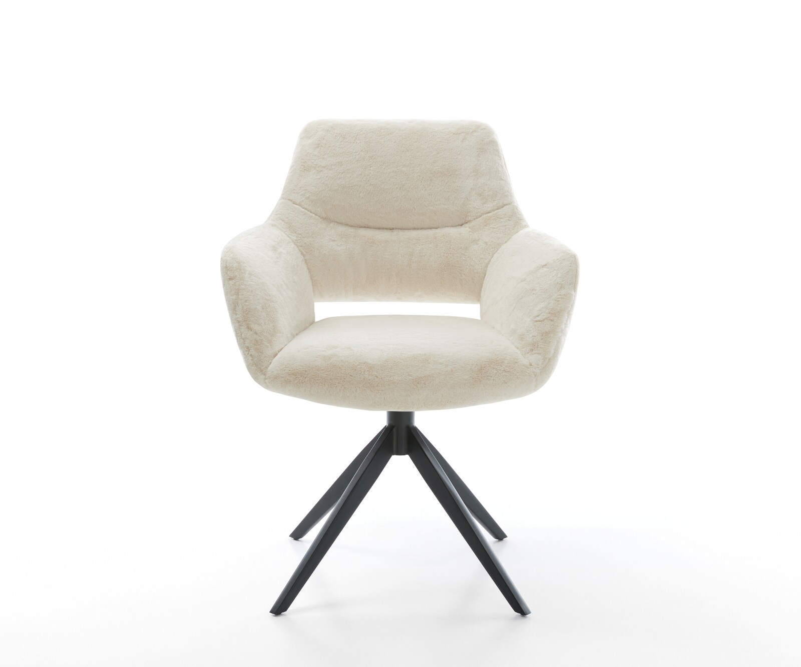 Draaistoel Yago-Flex met armleuning pluchen crème-wit kruisframe breed zwart 360° draaibaar rocker-functie pocketveer kern 2