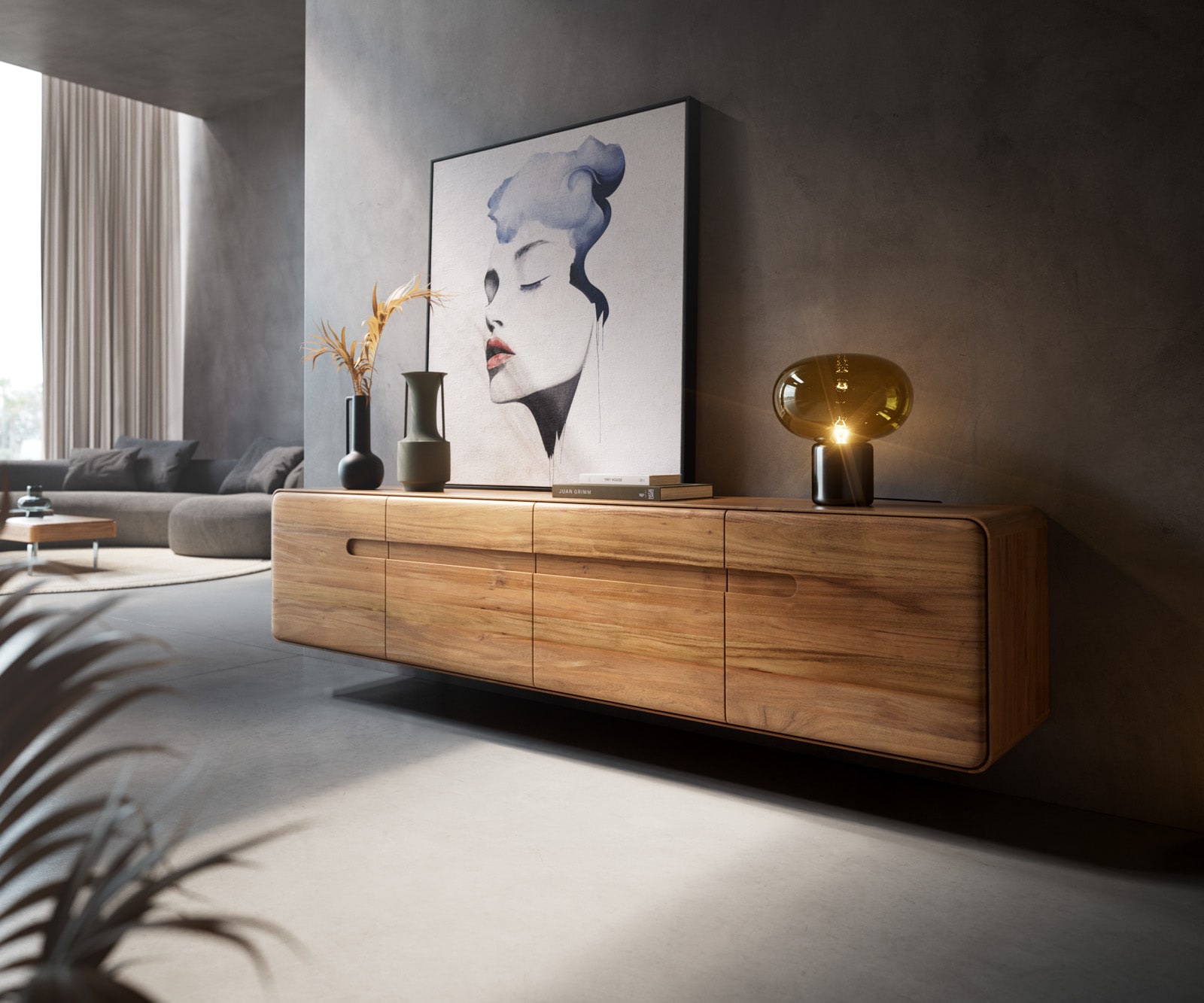 Tv-meubel Anaya 200 cm natuur acacia 4 deuren Zwevend 2