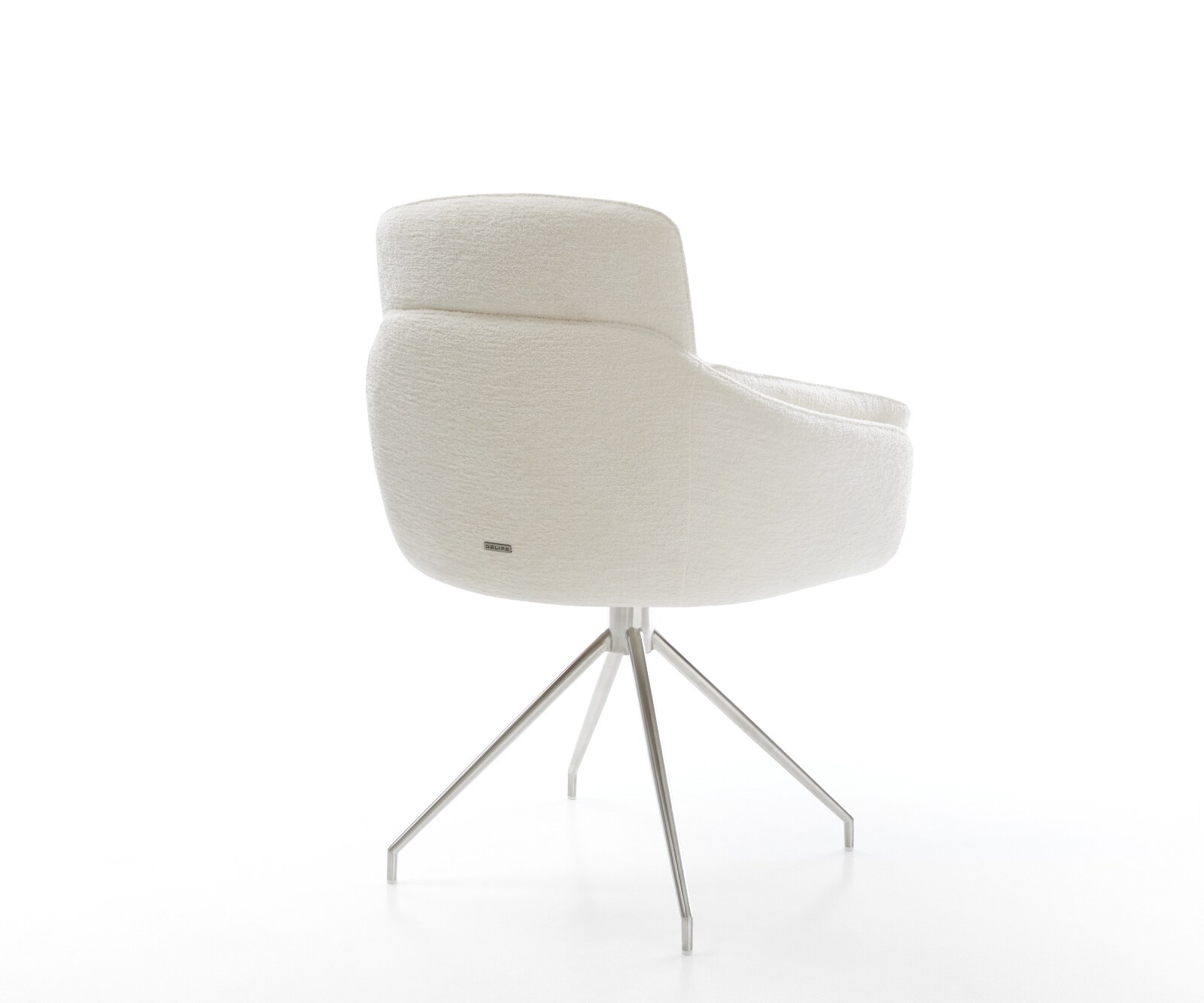 Eetkamerstoel Luan-Flex met armleuning bouclé zacht beige kruisframe conisch roestvrij staal 4