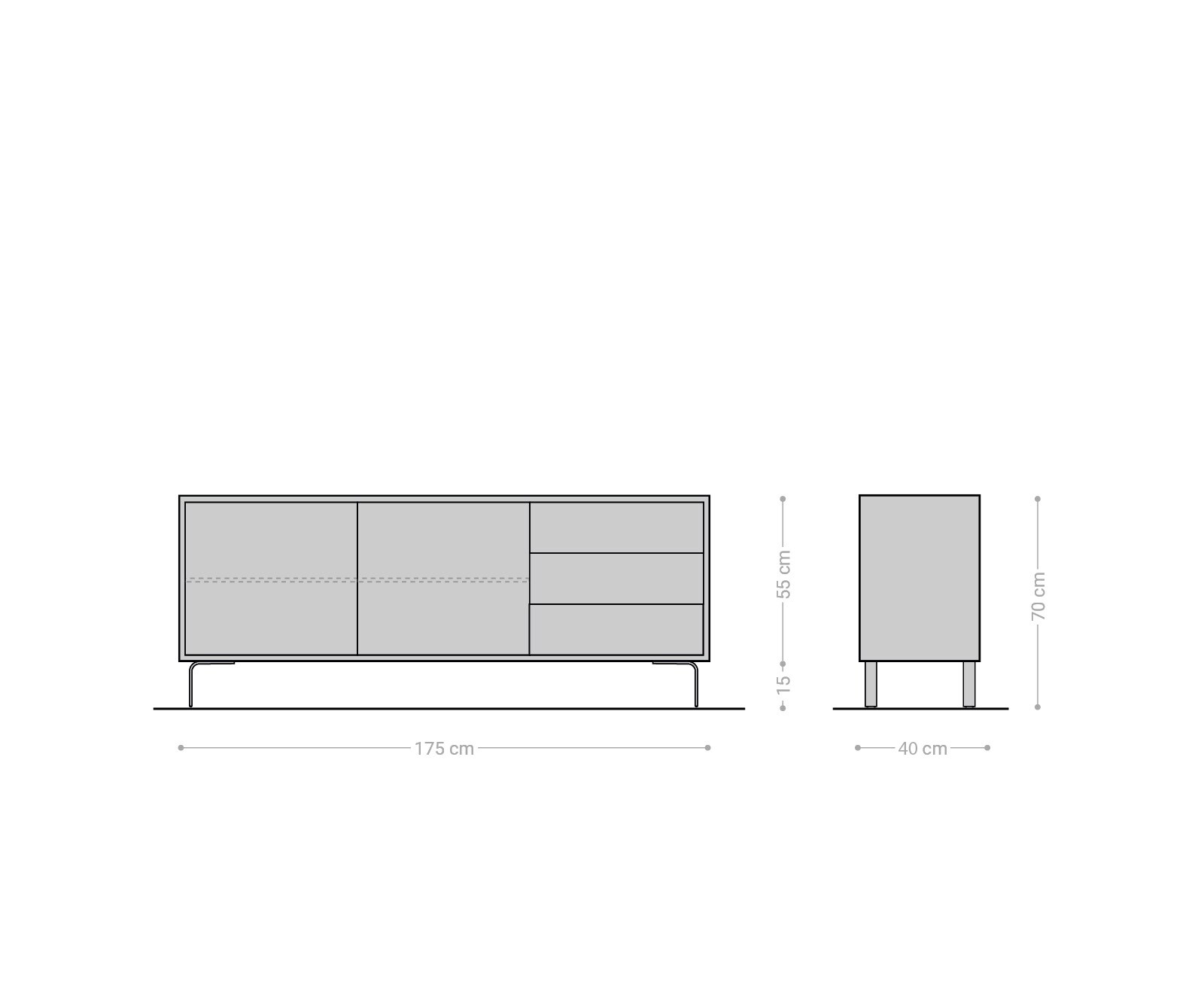 Dressoir Fevo 175 cm acacia natuur 2 deuren 3 laden L-poot 6