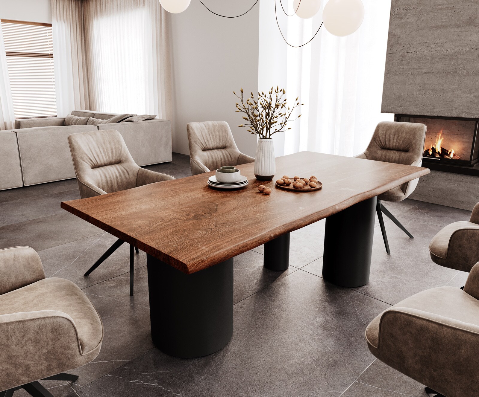 Eettafel Edge 200x100 acacia bruin Troa metaal zwart Live-Edge 1