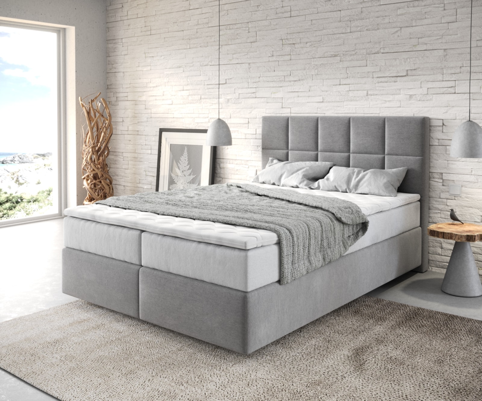 Boxspringbed Dream-Fine 140x200 cm Microvezel Grijs met TFK Matras en Visco Topper Boxspringbed Dream-Fine 140x200 cm Microvezel Grijs met TFK Matras en Visco Topper