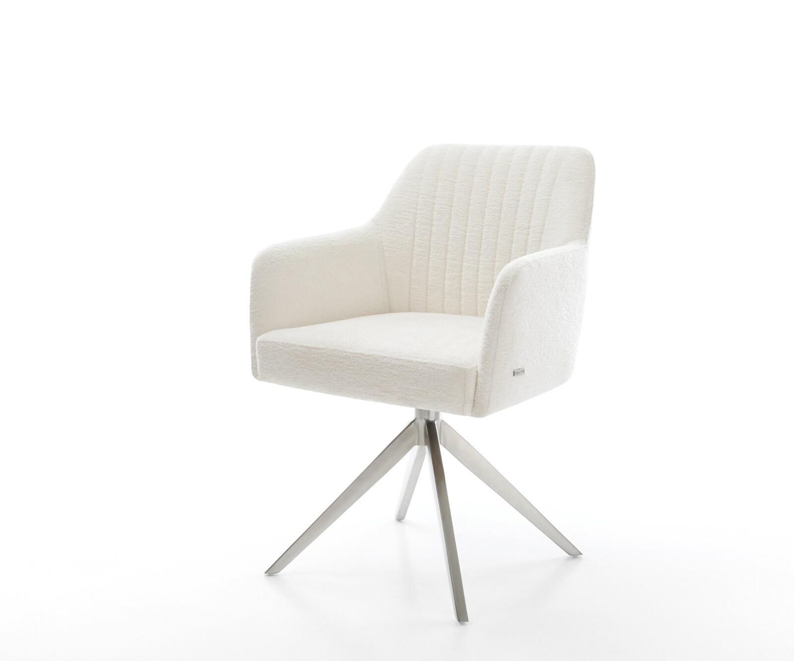 Draaistoel Greg-Flex bouclé zacht beige kruisframe breed roestvrij staal 360° draaibaar rocker-functie pocketveer kern 1