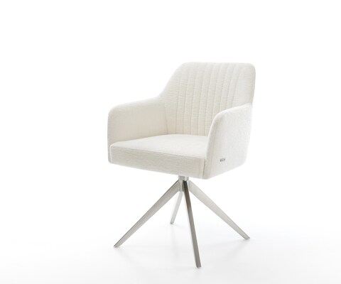 Draaistoel Greg-Flex bouclé zacht beige kruisframe breed roestvrij staal 360° draaibaar rocker-functie pocketveer kern