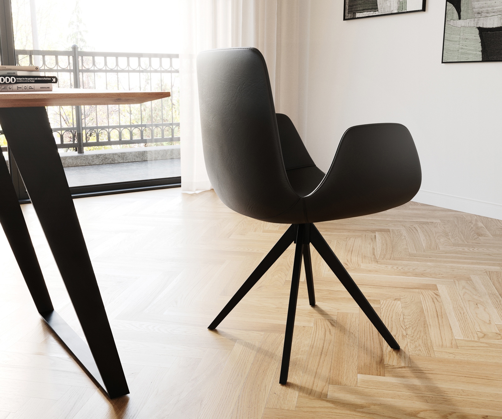 Eetkamerstoel Ilia-Flex met armleuning echt leer zwart kruisframe hoekig zwart 4 Eetkamerstoel Ilia-Flex met armleuning echt leer zwart kruisframe hoekig zwart 4