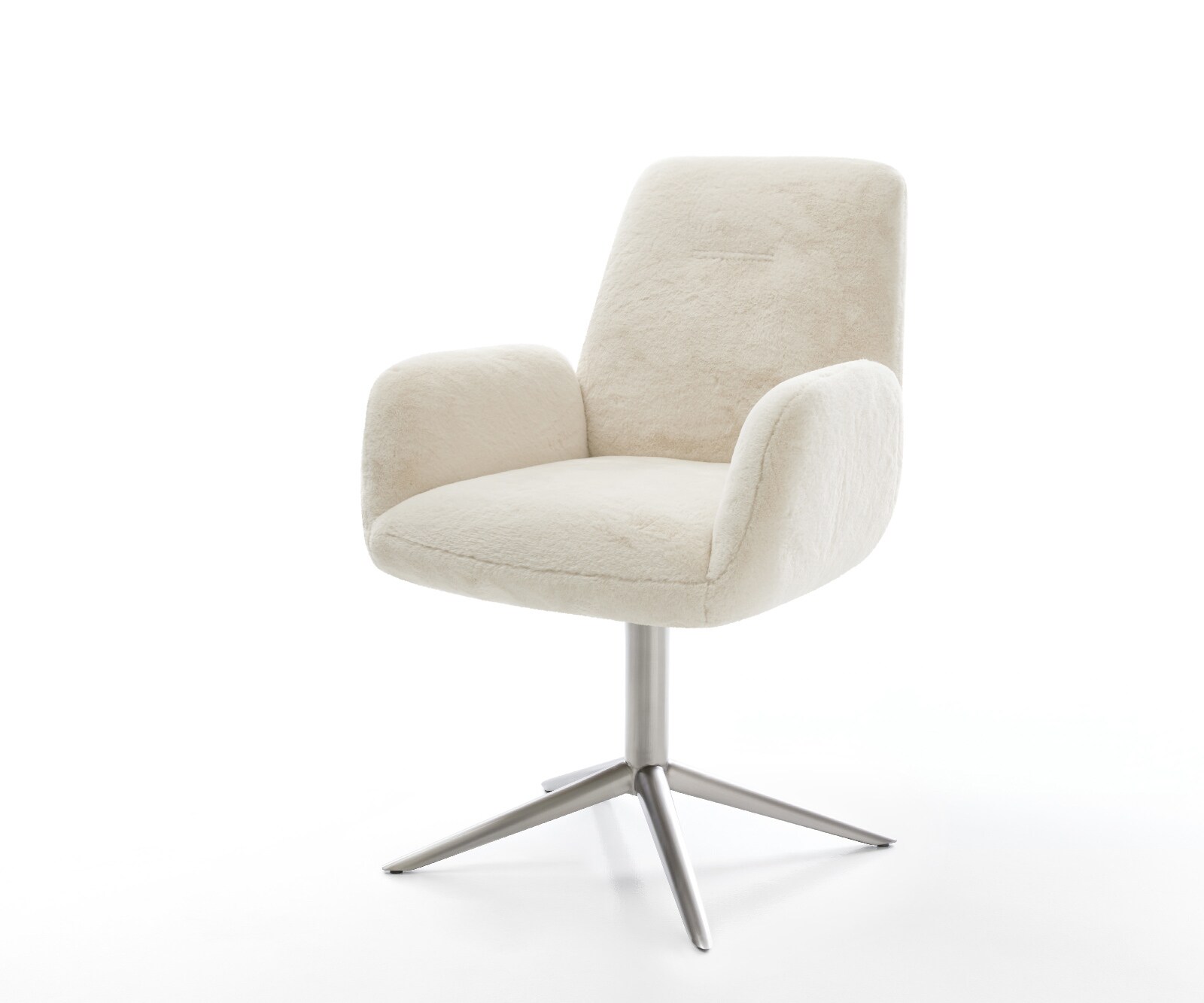 Draaistoel Zoa-Flex pluchen crème-wit kruispoot roestvrij staal 360° draaibaar rocker-functie pocketveer kern 1
