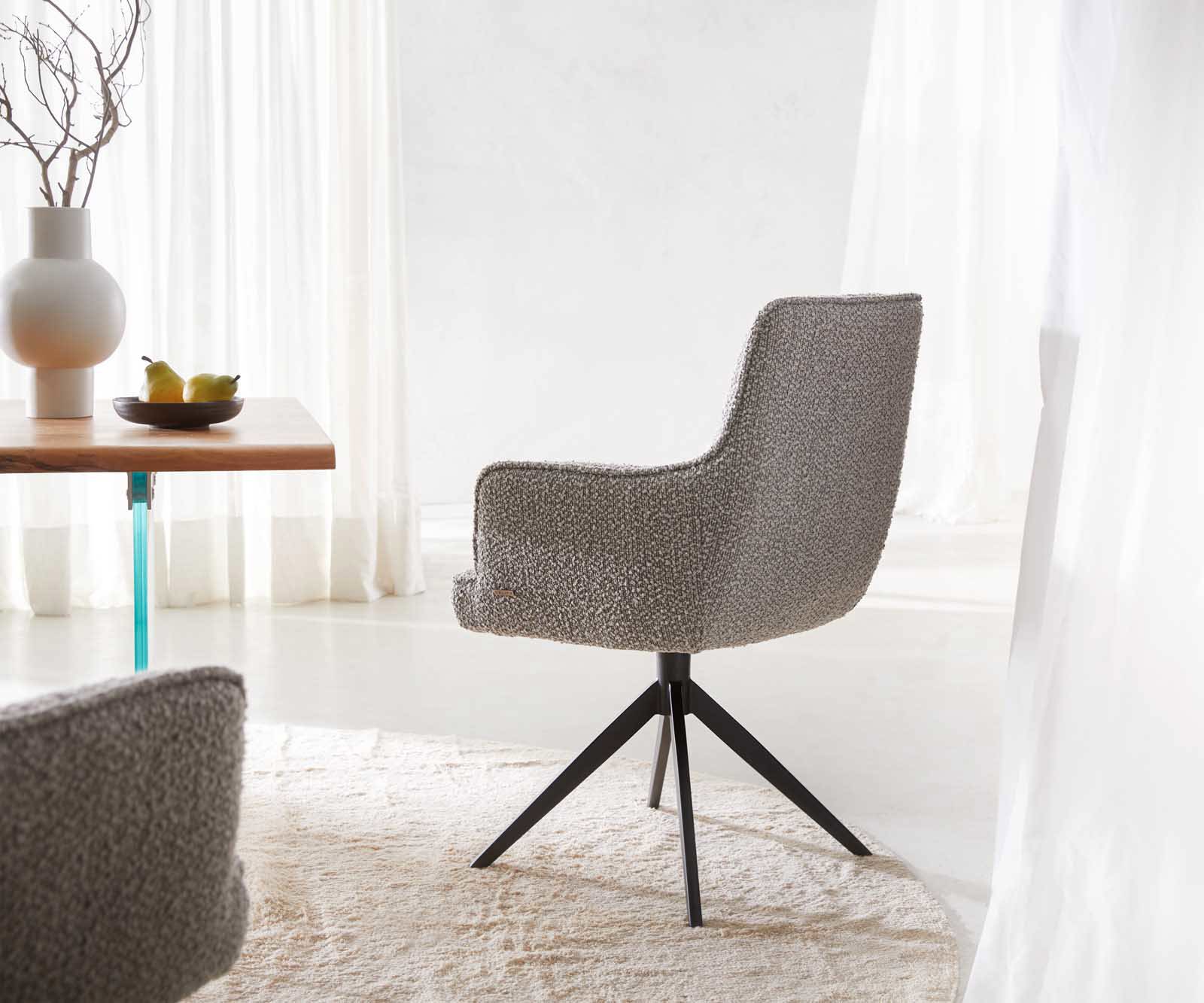 Draaistoel Heira-Flex met armleuning bouclé zilver grijs kruisframe breed zwart 360° draaibaar pocketveer kern 4 Draaistoel Heira-Flex met armleuning bouclé zilver grijs kruisframe breed zwart 360° draaibaar pocketveer kern 4