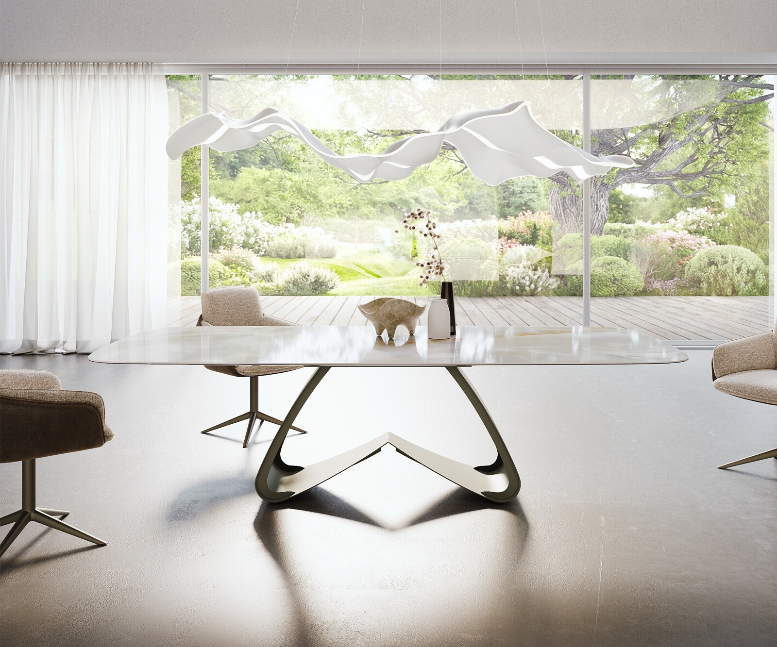 Eetkamertafel Edge Boot 270x120 cm Keramiek Iris FMG Onice Grigio W-onderstel Metaal Effectafwerking Titan 2