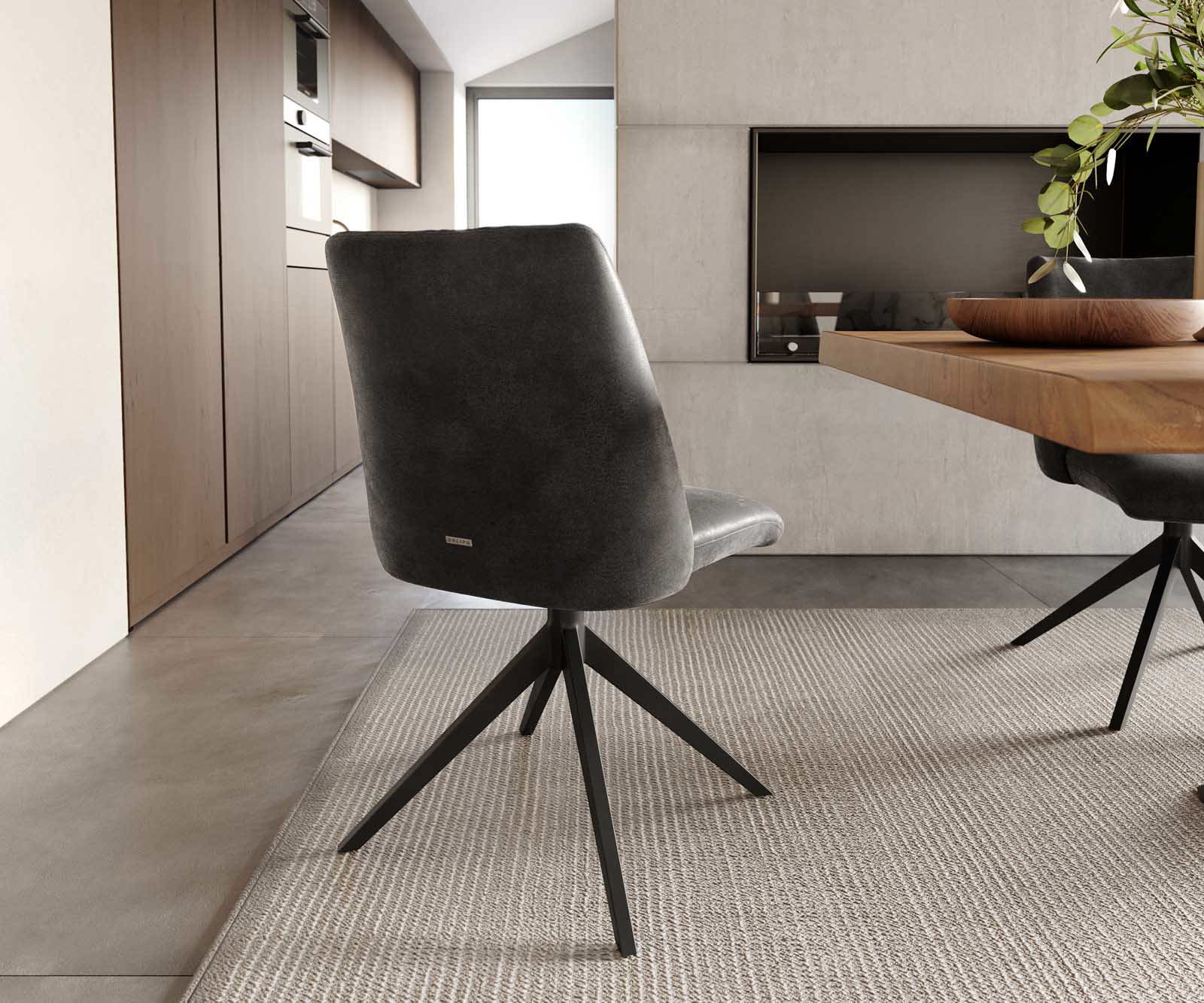 Draaistoel Elso-Flex microvelours antraciet vintage kruisframe breed zwart 360° draaibaar pocketveer kern 3
