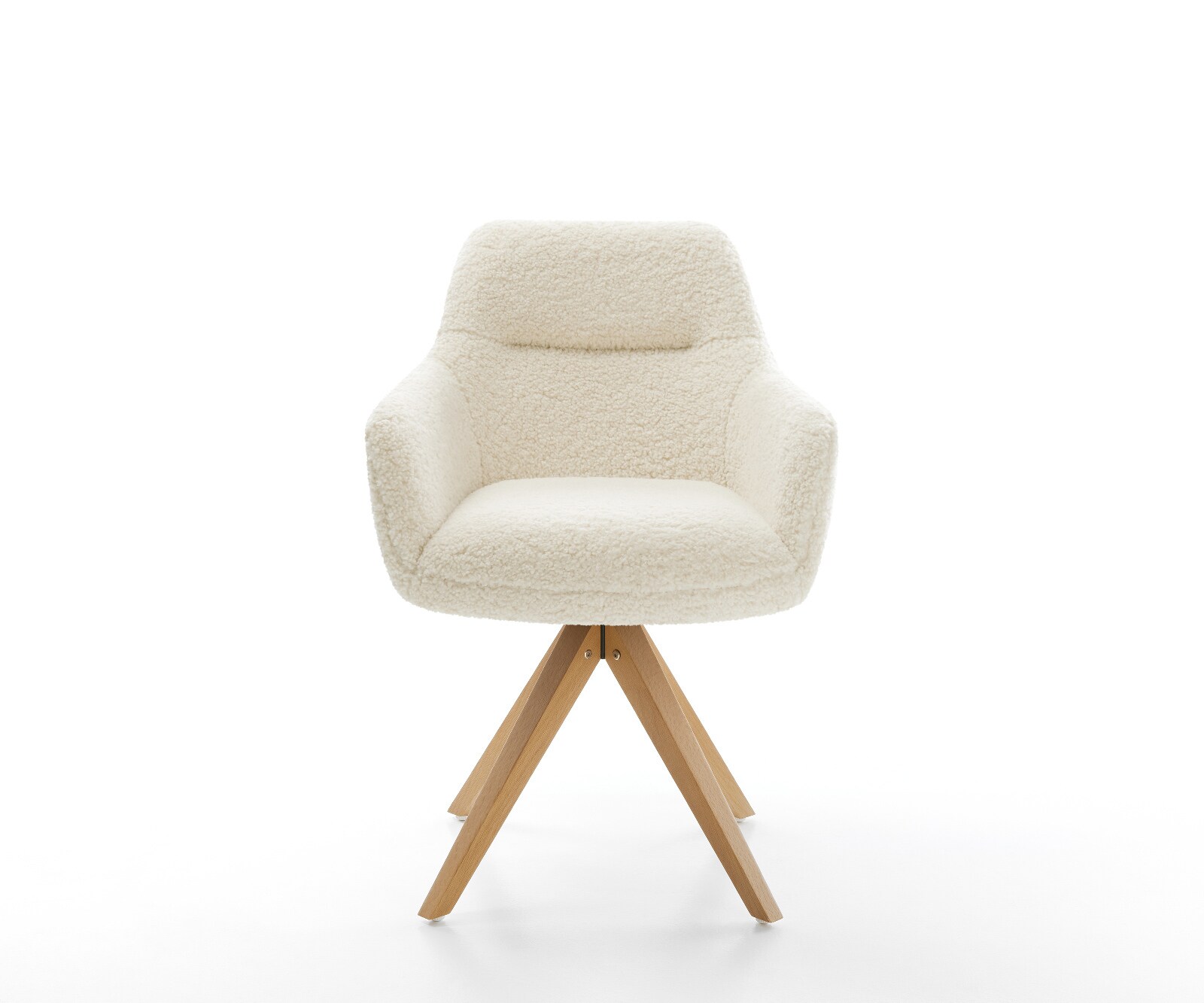 Draaistoel Pejo-Flex teddy beige houten frame hoekig natuur 180° draaibaar pocketveer kern 2