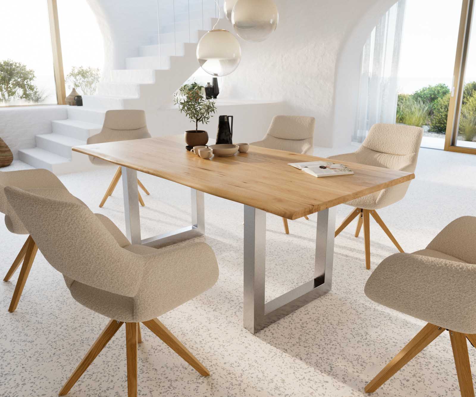 Eettafel Edge 200x100x2,5-3 eiken natuur roestvrijstaal breed Live-Edge 8
