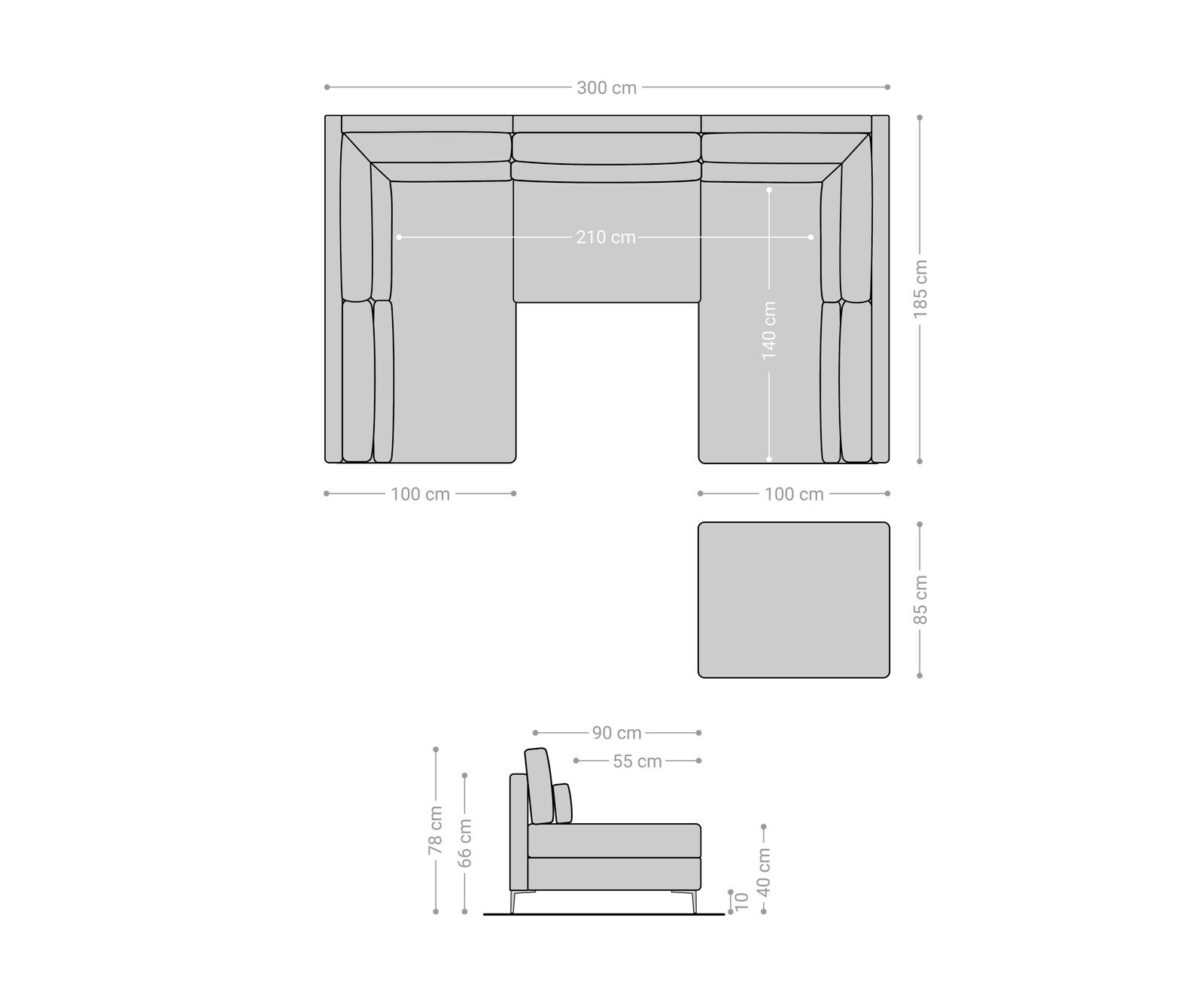 Woonlandschap Elio 300x185 cm microvezel grafiet met poef 8