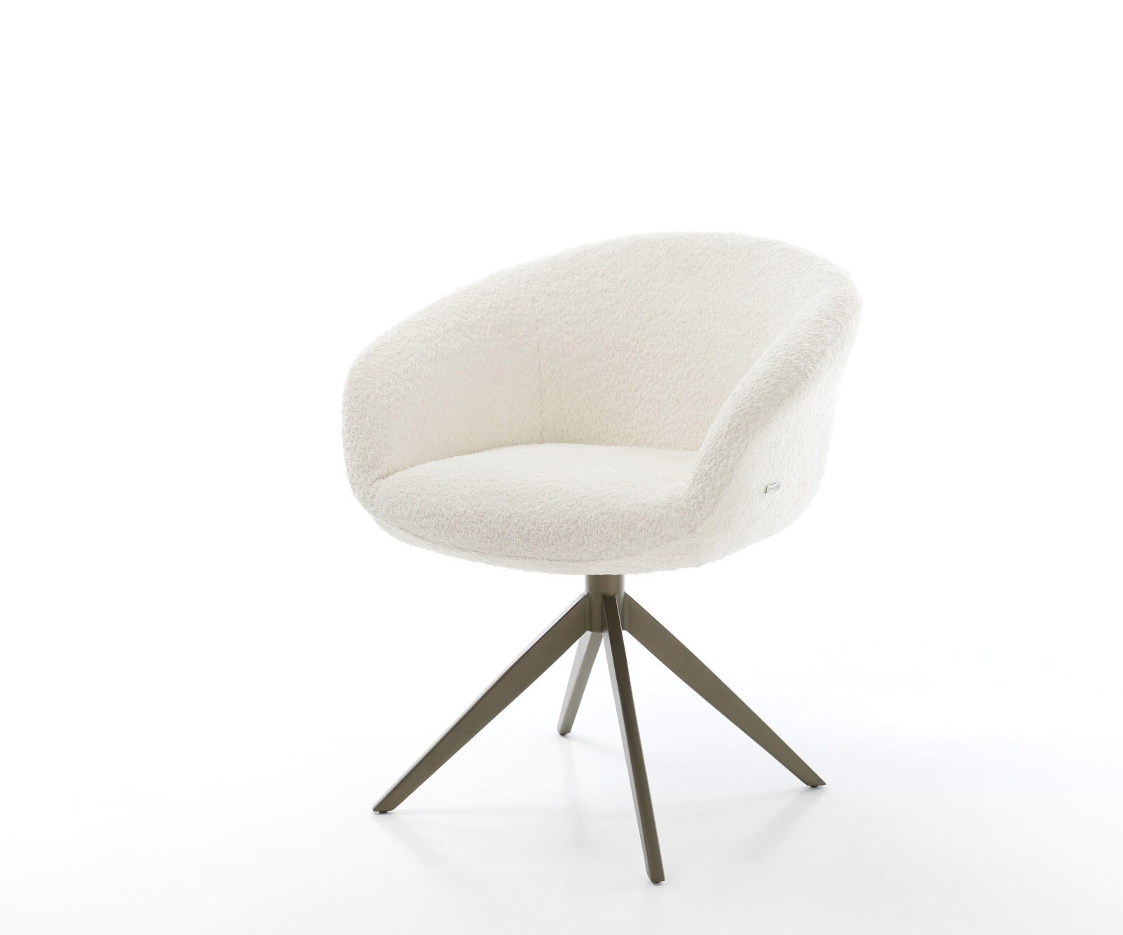 Draaistoel Vinka-Flex met armleuning bouclé wit kruisframe breed afwerking met titanium 360° draaibaar rocker-functie pocketveer kern