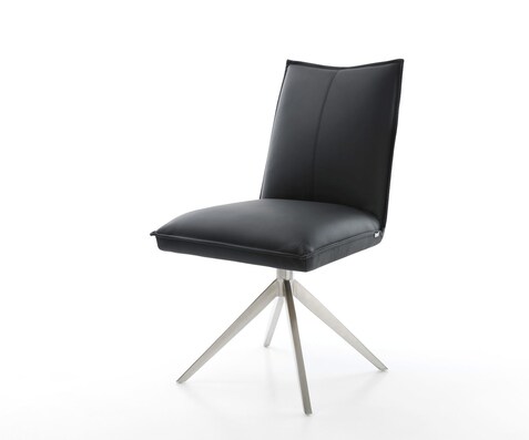 Draaistoel Lelio-Flex echt leer zwart kruisframe breed roestvrij staal 360° draaibaar rocker-functie pocketveer kern
