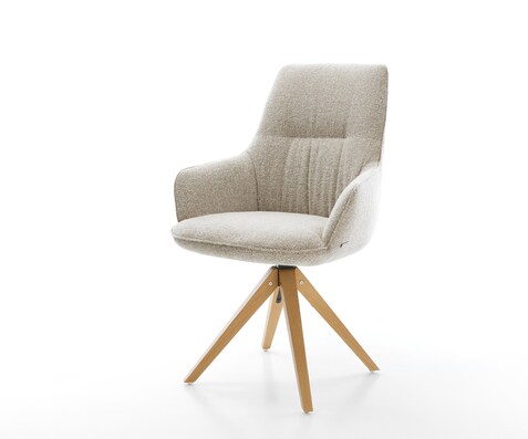 Draaistoel Zelia-Flex met armleuning geweven stof beige houten frame hoekig natuur 360° draaibaar pocketveer kern