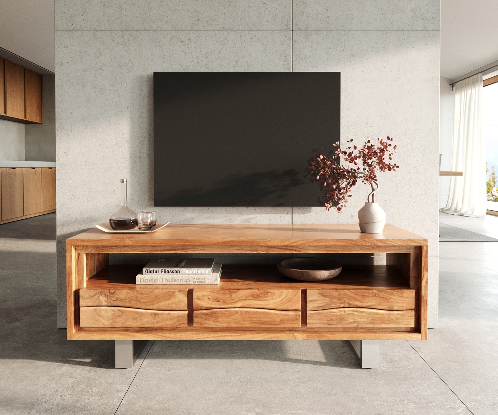 TV-meubel Live-Edge 146 cm acacia natuur 3 laden 1 vak 1 TV-meubel Live-Edge 146 cm acacia natuur 3 laden 1 vak 1