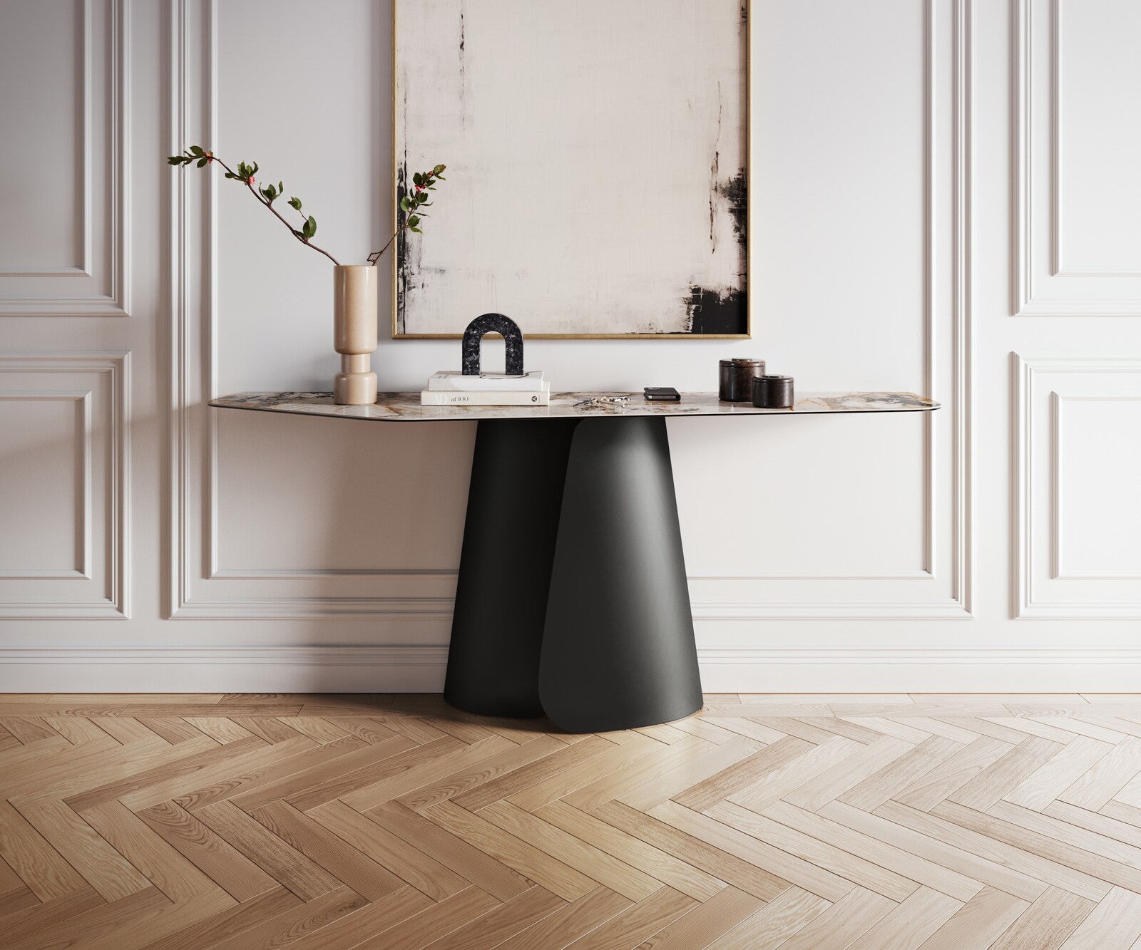 Consoletafel Edge Polygonaal 180x50 cm Keramiek Patagonia Poliert Livos Metaal Zwart 4