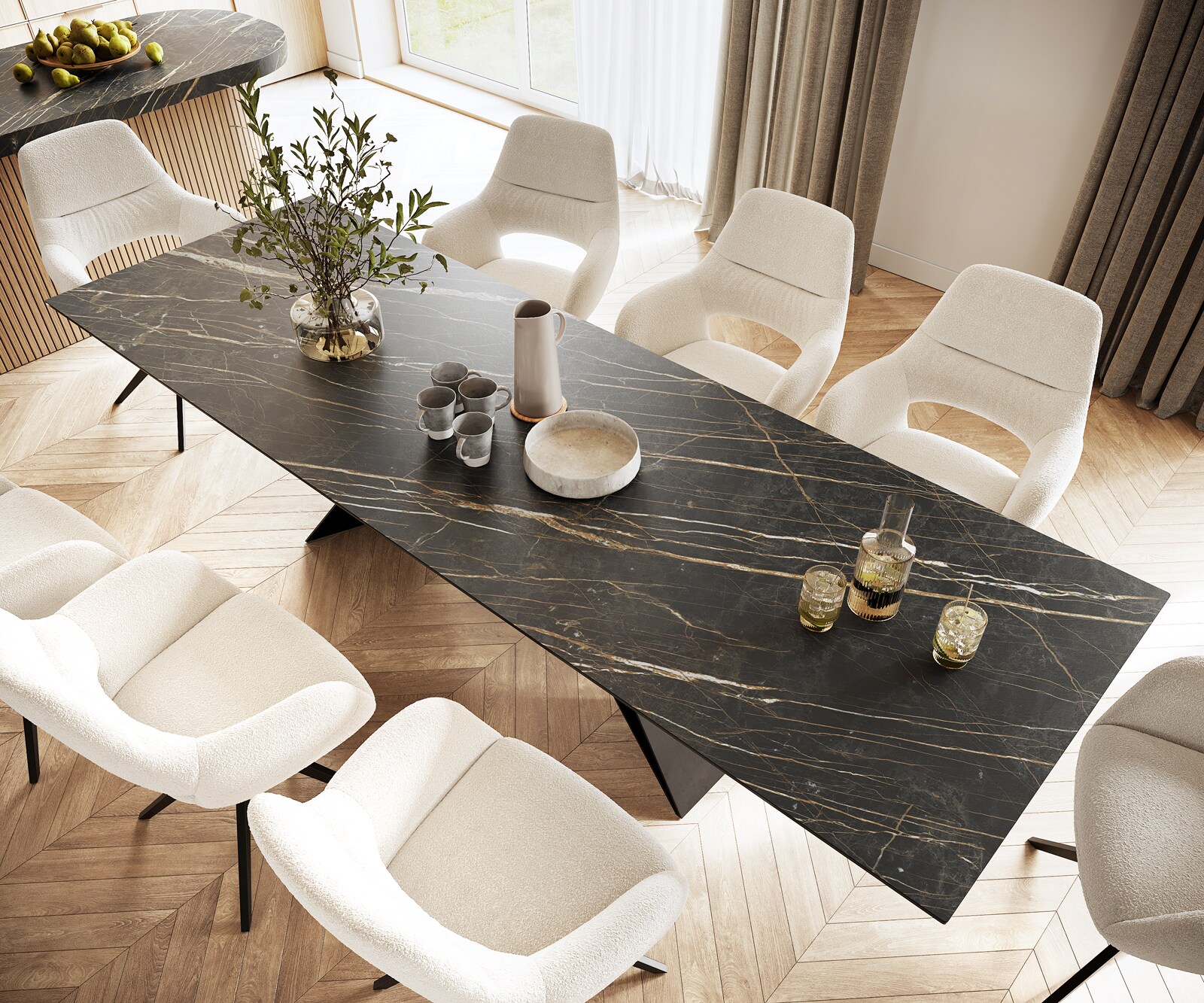Eettafel Edge 300x100cm Laminam® keramiek bruin V-middenpoot zwart 3