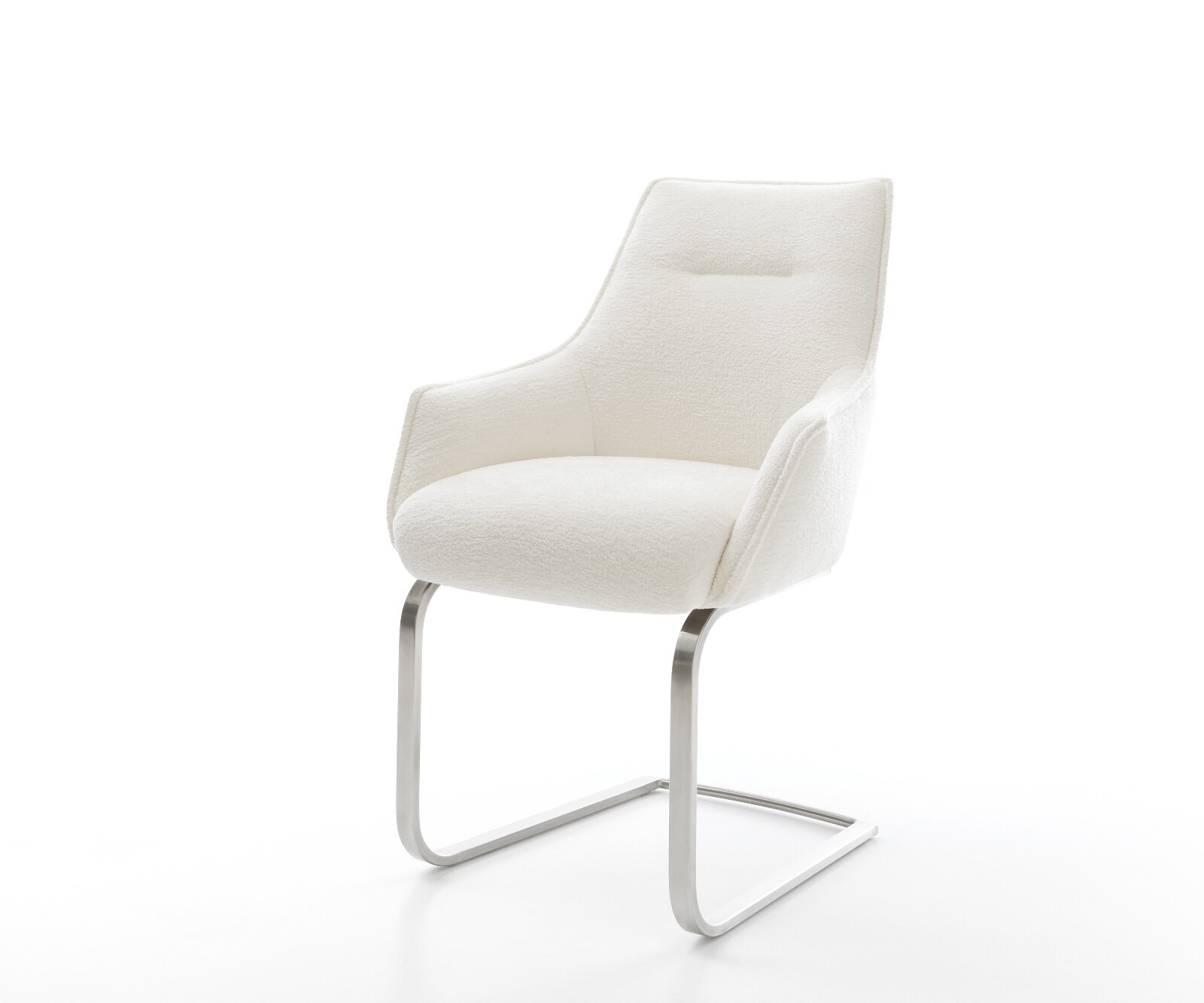 Sledemodel Alja-Flex met armleuning bouclé zacht beige sledemodel vlak roestvrij staal pocketveer kern