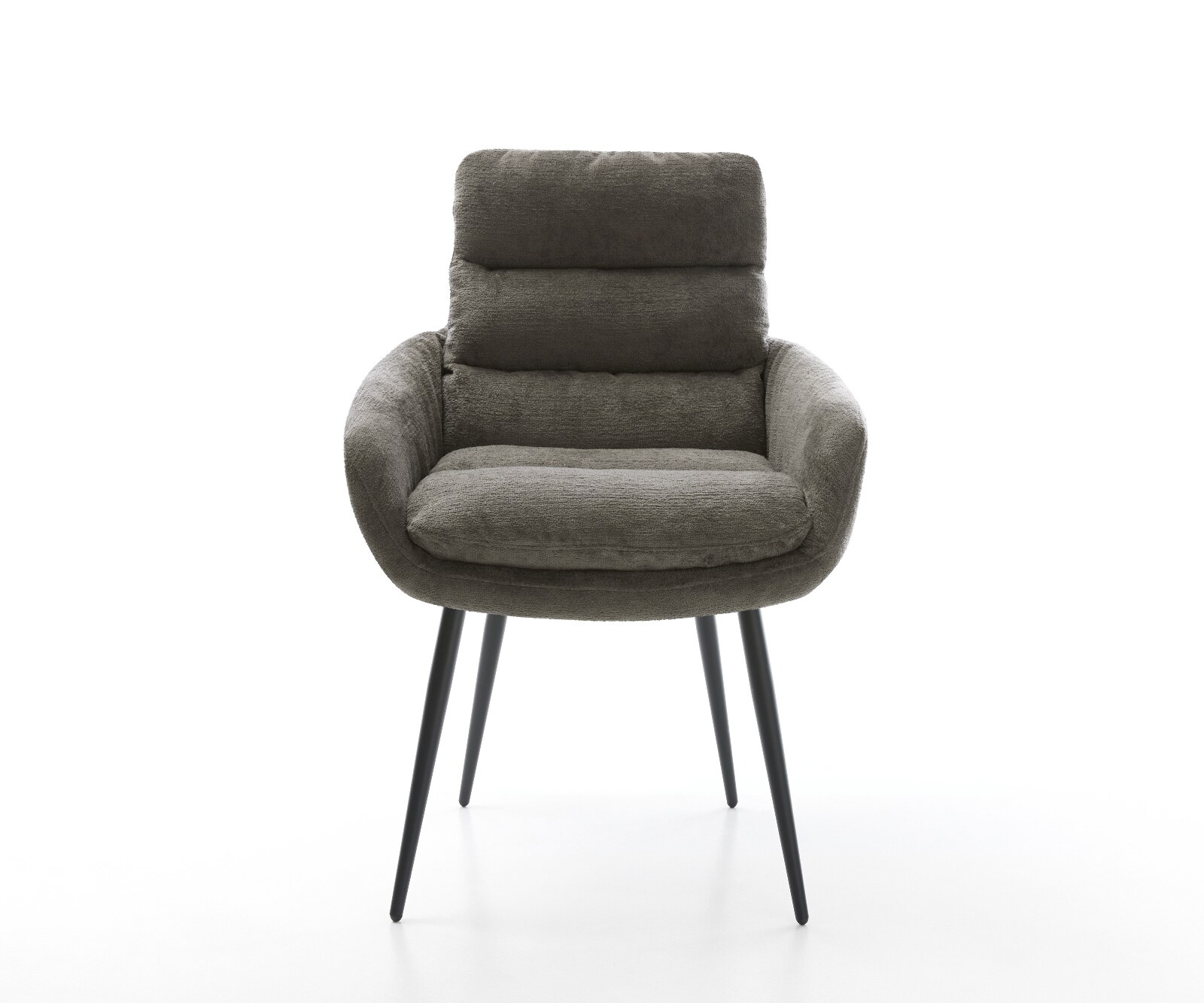 Eetkamerstoel Abelia-Flex met armleuning bouclé zacht mud 4-poot conisch zwart 2