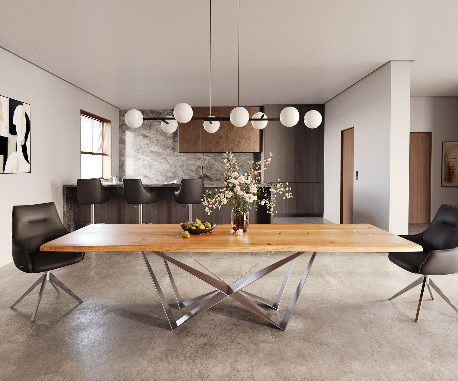 Eettafel Edge 300x100x4 eiken natuur Spider vlak staal RVS Live-Edge 1
