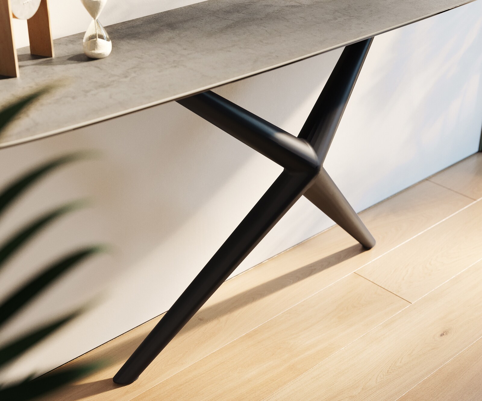 Consoletafel Edge Bootvorm 180x40 cm Keramiek Betongrijs Estelo Metaal Zwart 6
