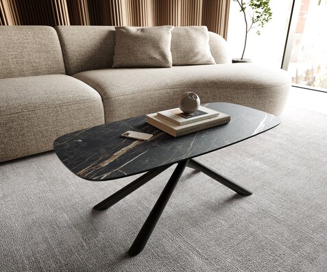 Salontafel Edge Boot 100x50 cm keramiek Laminam® Noir Desir bruin Sarity zwart metaal