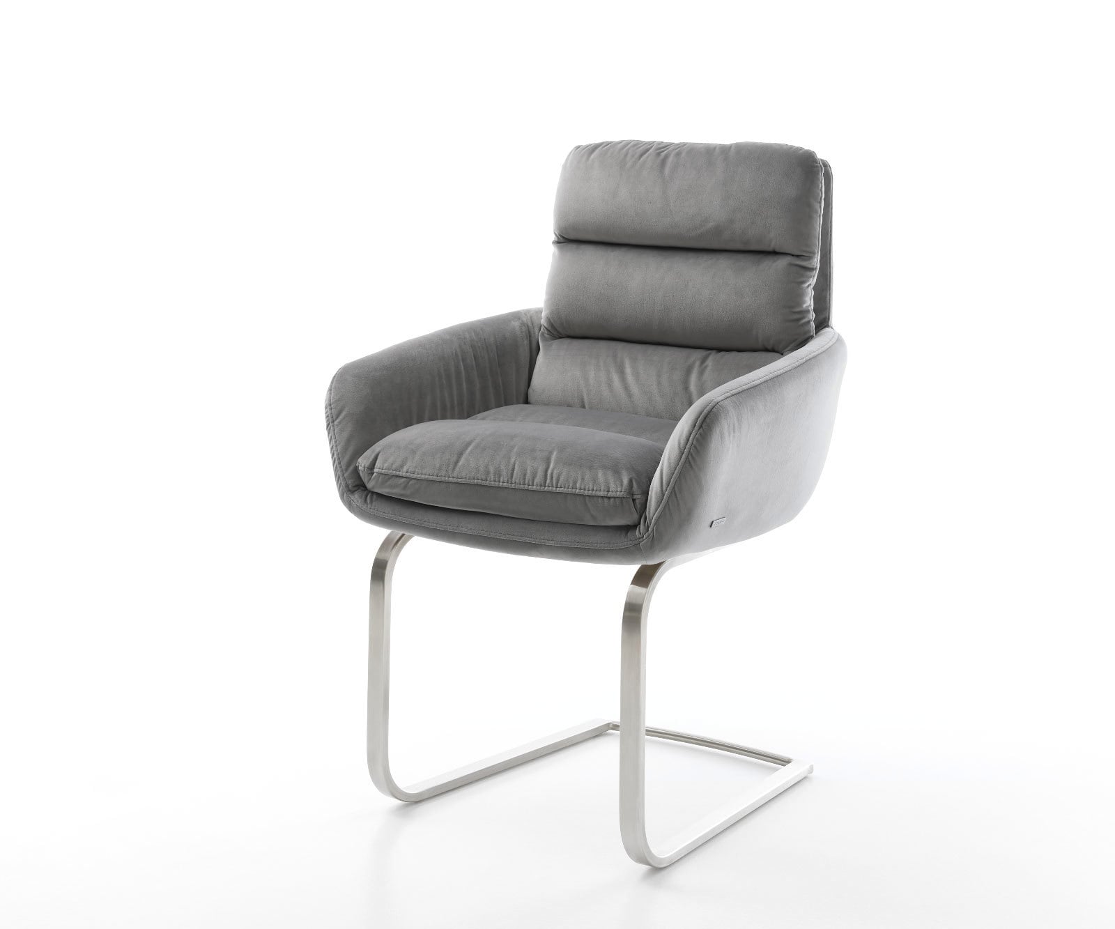 Sledemodel Abelia-Flex met armleuning fluweel grijs sledemodel vlak roestvrij staal Sledemodel Abelia-Flex met armleuning fluweel grijs sledemodel vlak roestvrij staal