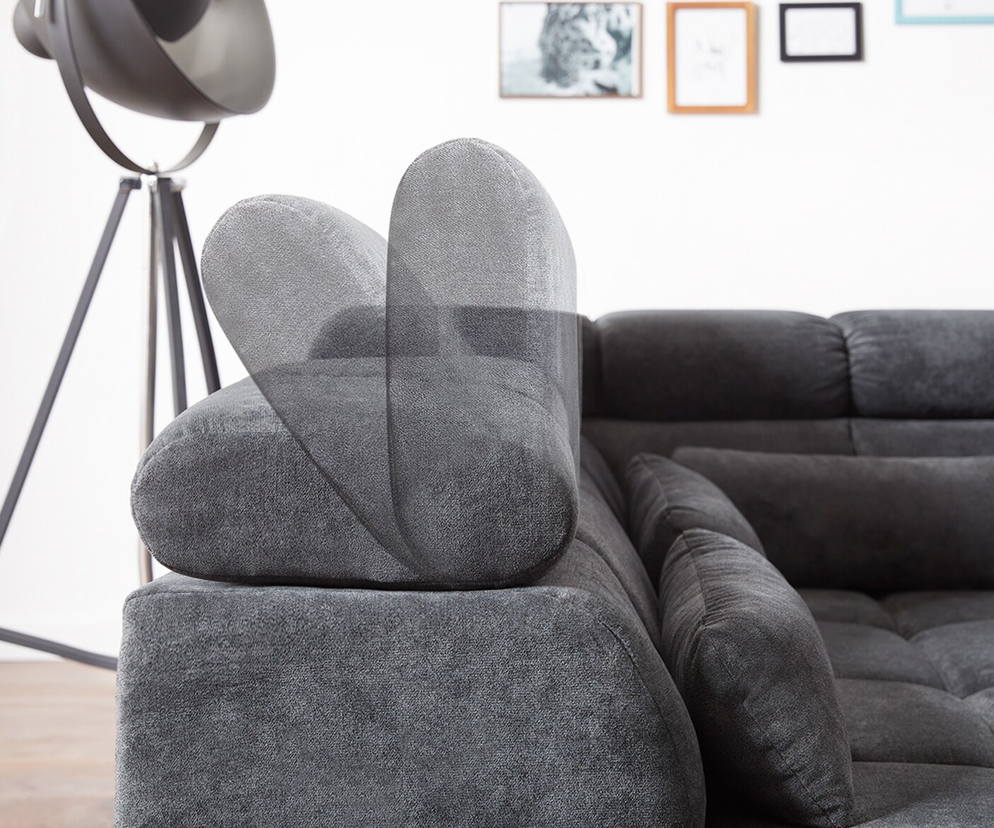 Hoekbank Catan 295x230 microvezel Antraciet voetenbank links  incl. Elektrische Zitdiepteverstelling 8