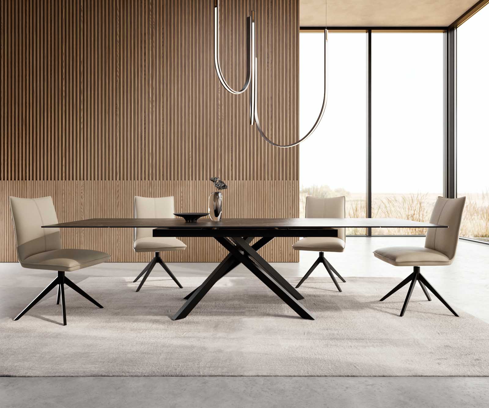 Eetkamertafel Edge 200-300x100 keramiek Laminam®Noir Desir bruin kruisframe rechthoek zwart uitschuifbaar 1