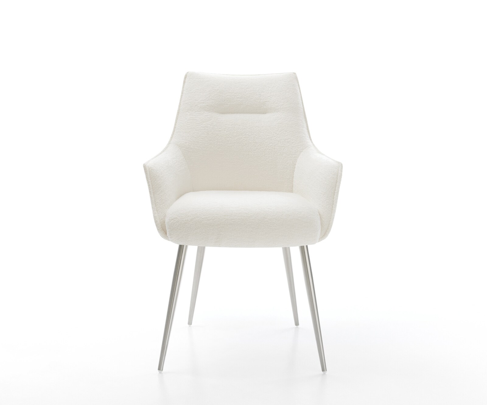 Eetkamerstoel Alja-Flex met armleuning bouclé zacht beige 4-poot conisch roestvrij staal pocketveer kern 2