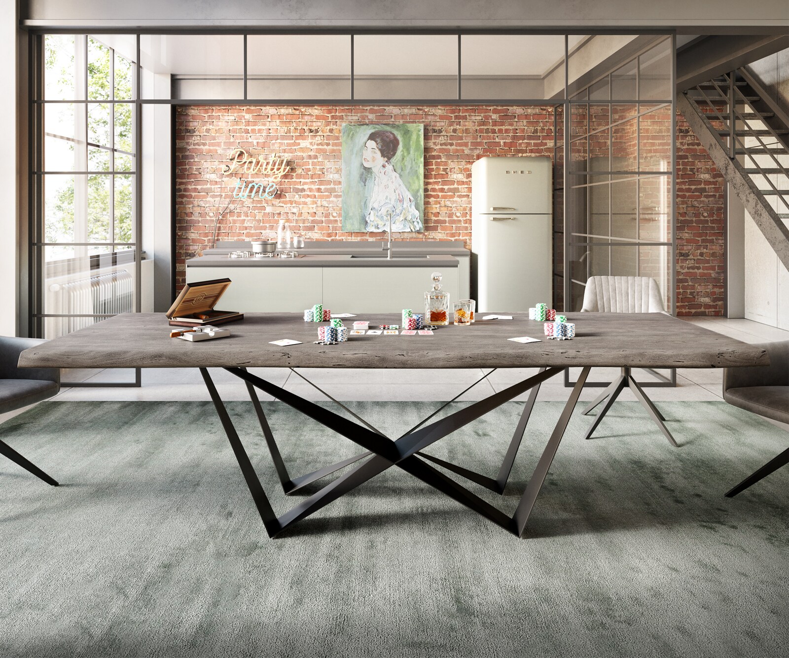 Eettafel Edge 260x100 XL acacia platina  Spider staal  zwart  Live-Edge 5