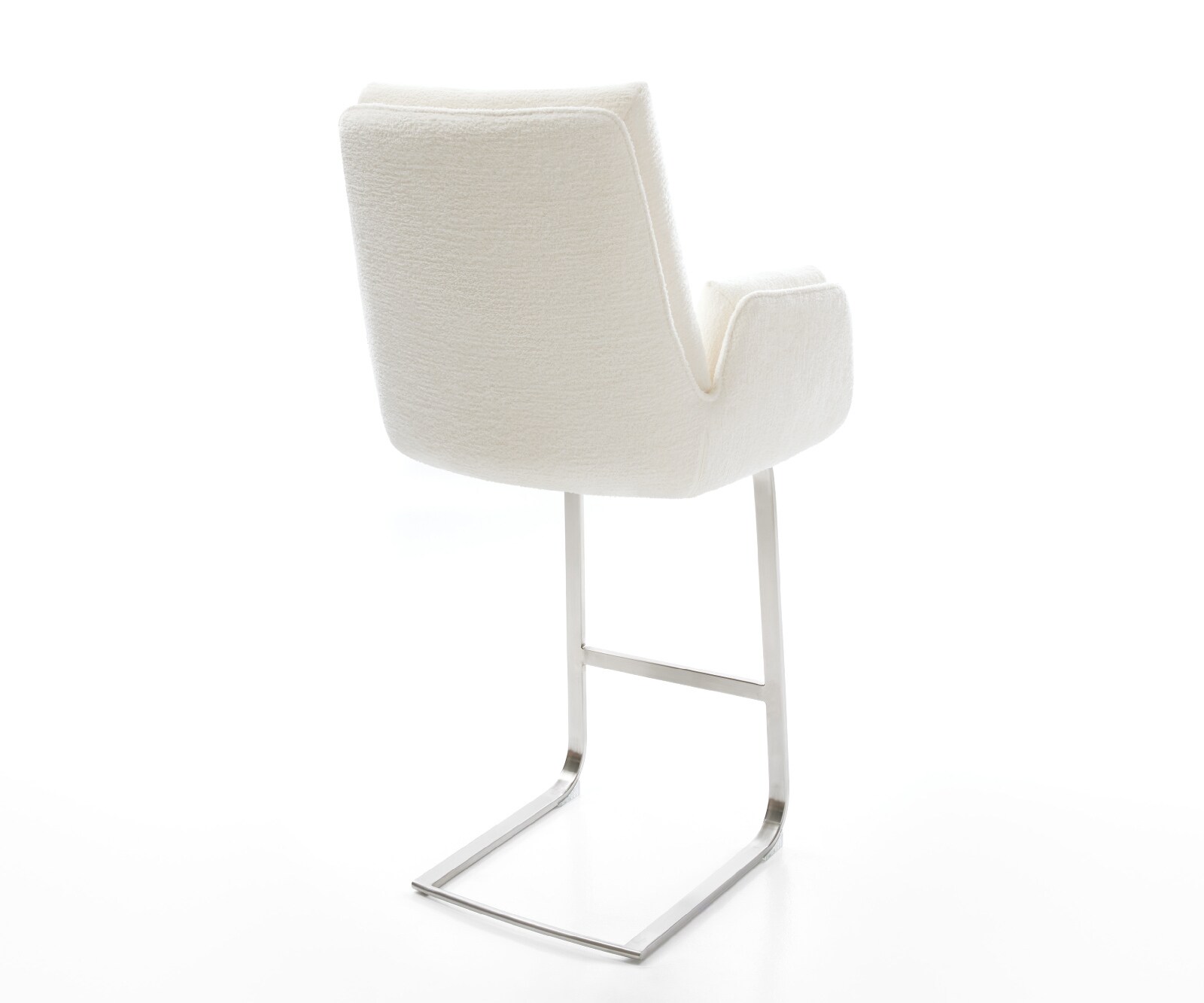 Barstoel Clea-Flex Bouclé zacht Beige Vrijkantelframe plat roestvrij staal Zilver 5