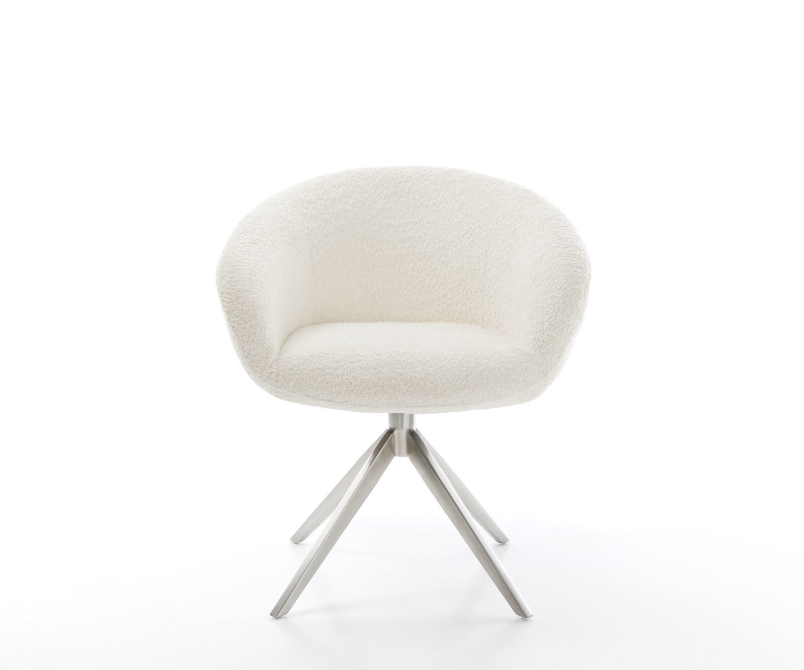 Draaistoel Vinka-Flex met armleuning bouclé wit kruisframe breed roestvrij staal 360° draaibaar rocker-functie pocketveer kern 1