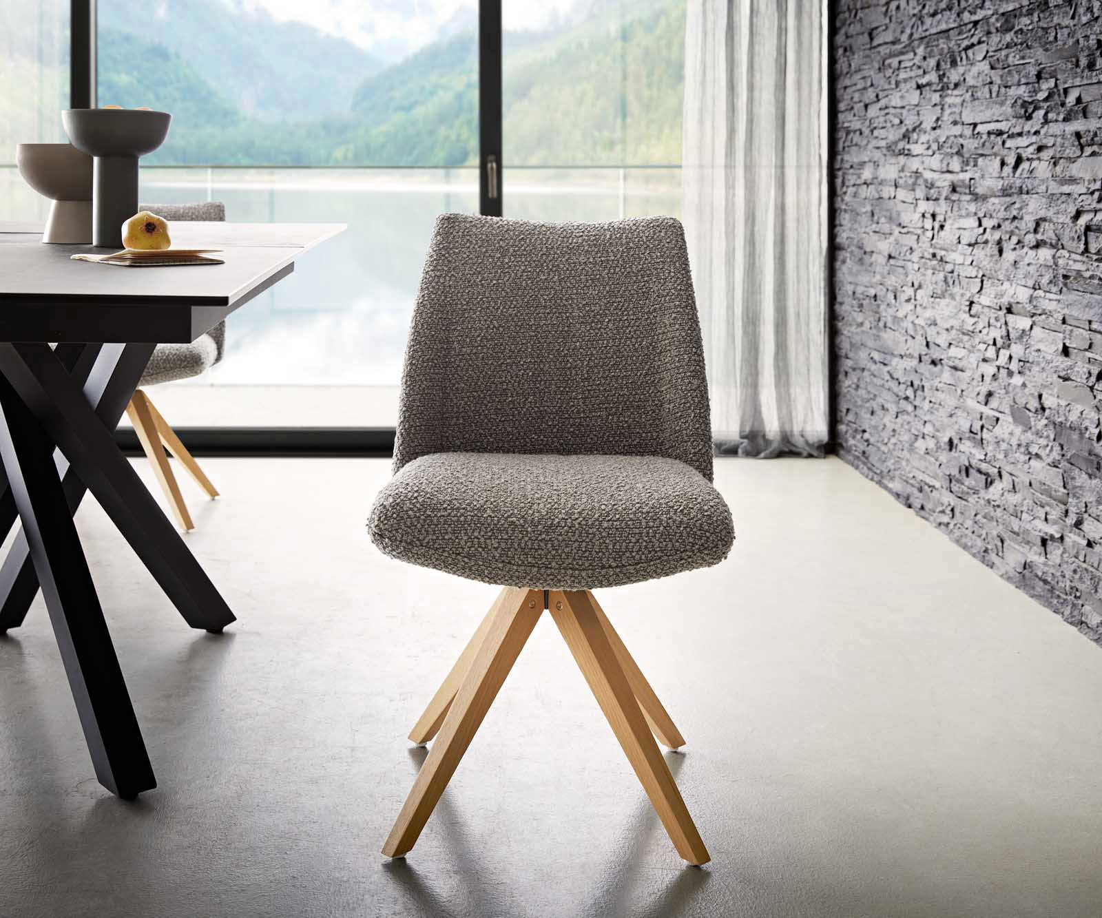 Draaistoel Elso-Flex bouclé zilver grijs houten frame hoekig natuur 180° draaibaar pocketveer kern 1 Draaistoel Elso-Flex bouclé zilver grijs houten frame hoekig natuur 180° draaibaar pocketveer kern 1