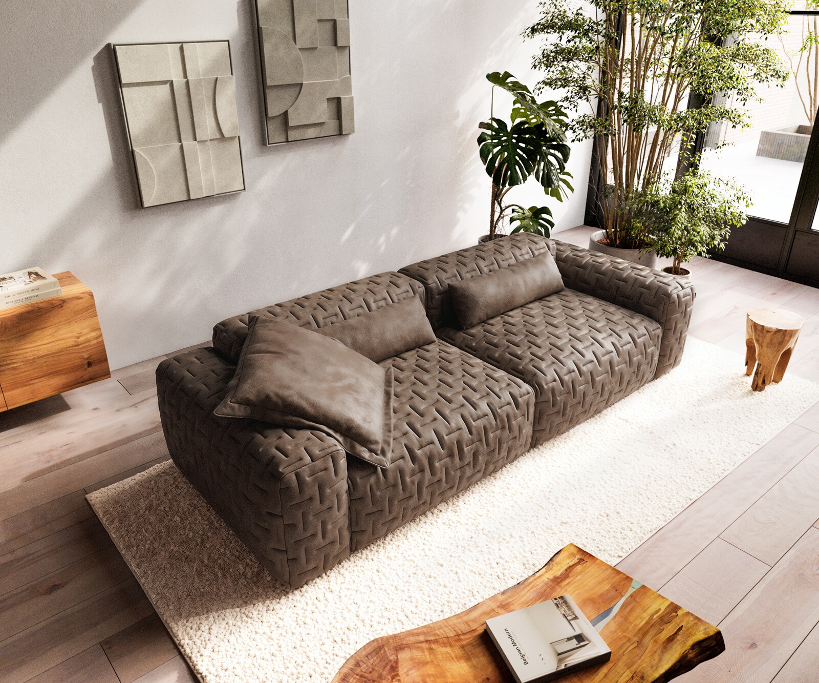 Bigsofa Freestyle 280x110 cm Microvezelmateriaal Taupe Vintage gestikt 4