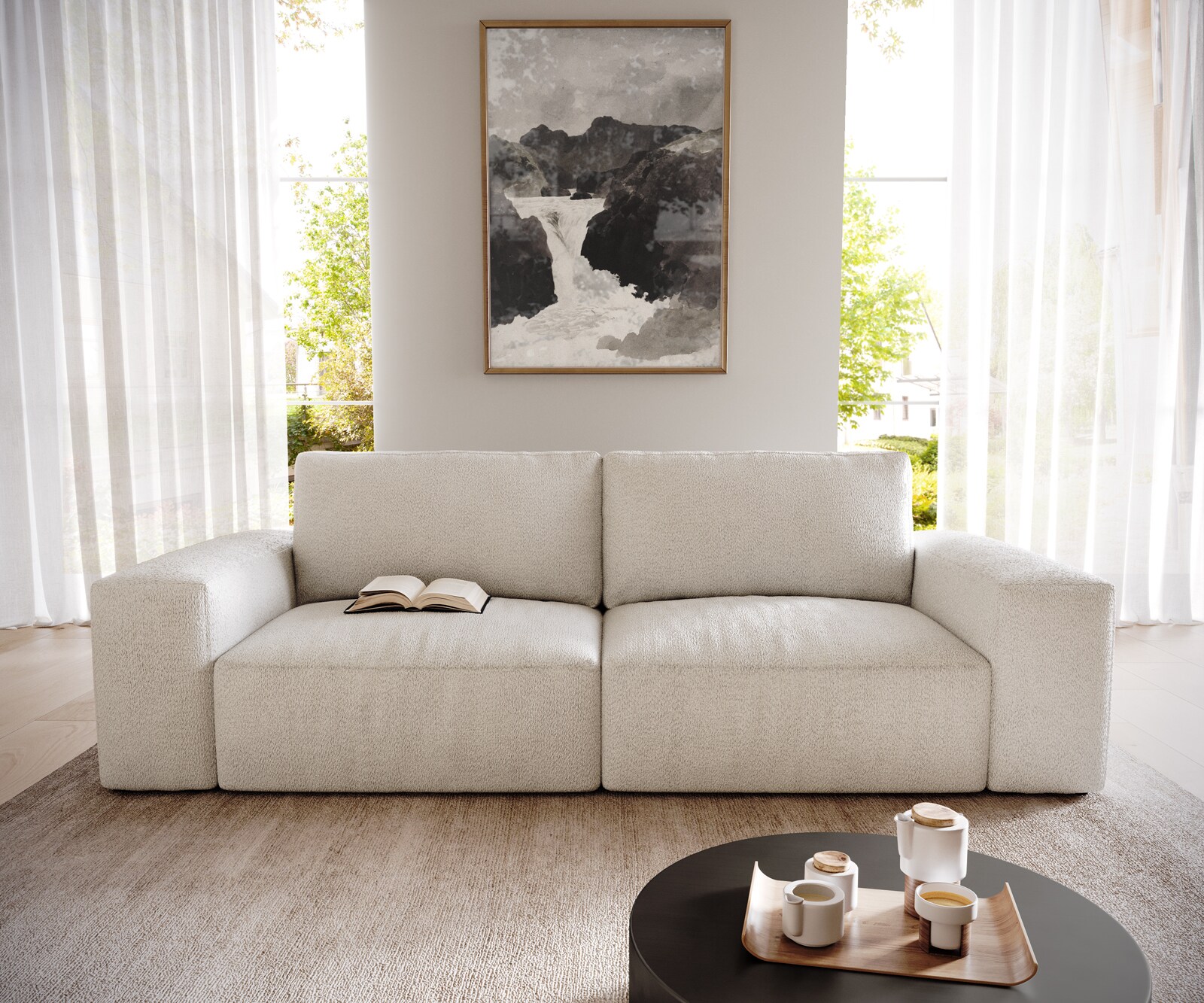 Big-sofa Lanzo 230x95 cm bouclé crème-wit 1