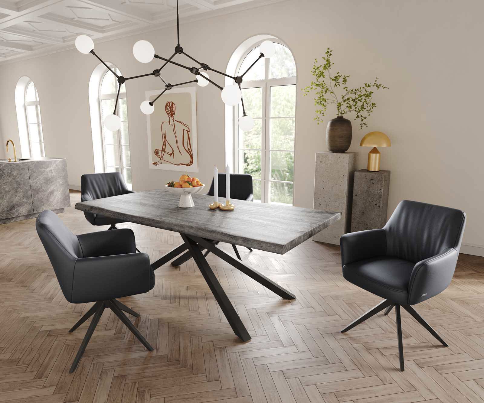 Draaistoel Xana-Flex met armleuning echt leer zwart kruisframe breed zwart 360° draaibaar pocketveer kern 4 Draaistoel Xana-Flex met armleuning echt leer zwart kruisframe breed zwart 360° draaibaar pocketveer kern 4