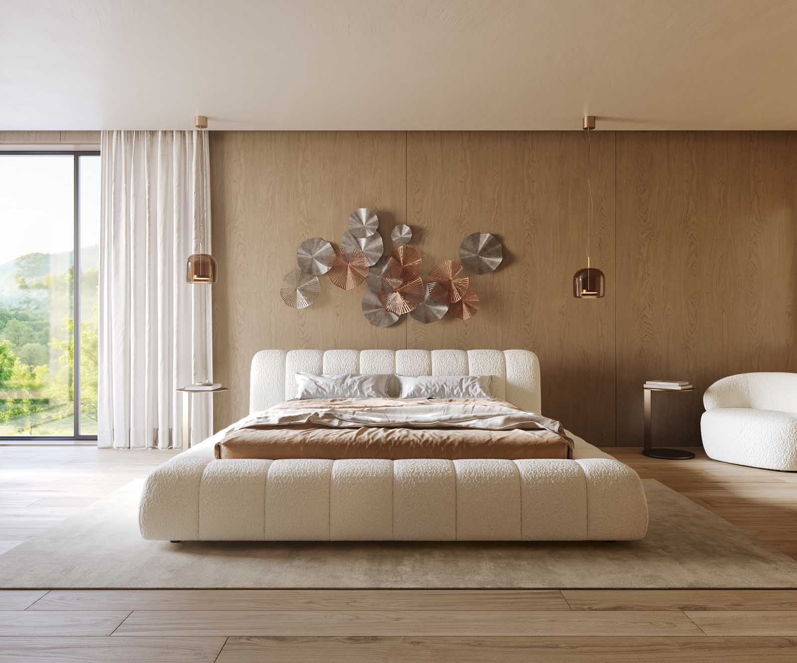 Gestoffeerd bed Cutio 180x200 cm Bouclé crème-wit 1