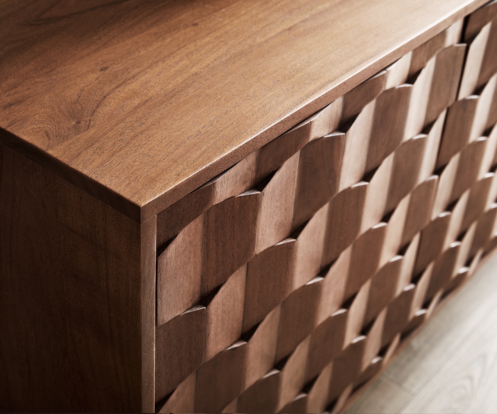 Dressoir Fevo 145 cm acacia bruin 2 deuren 3 schuifladen L-poot 5 Dressoir Fevo 145 cm acacia bruin 2 deuren 3 schuifladen L-poot 5
