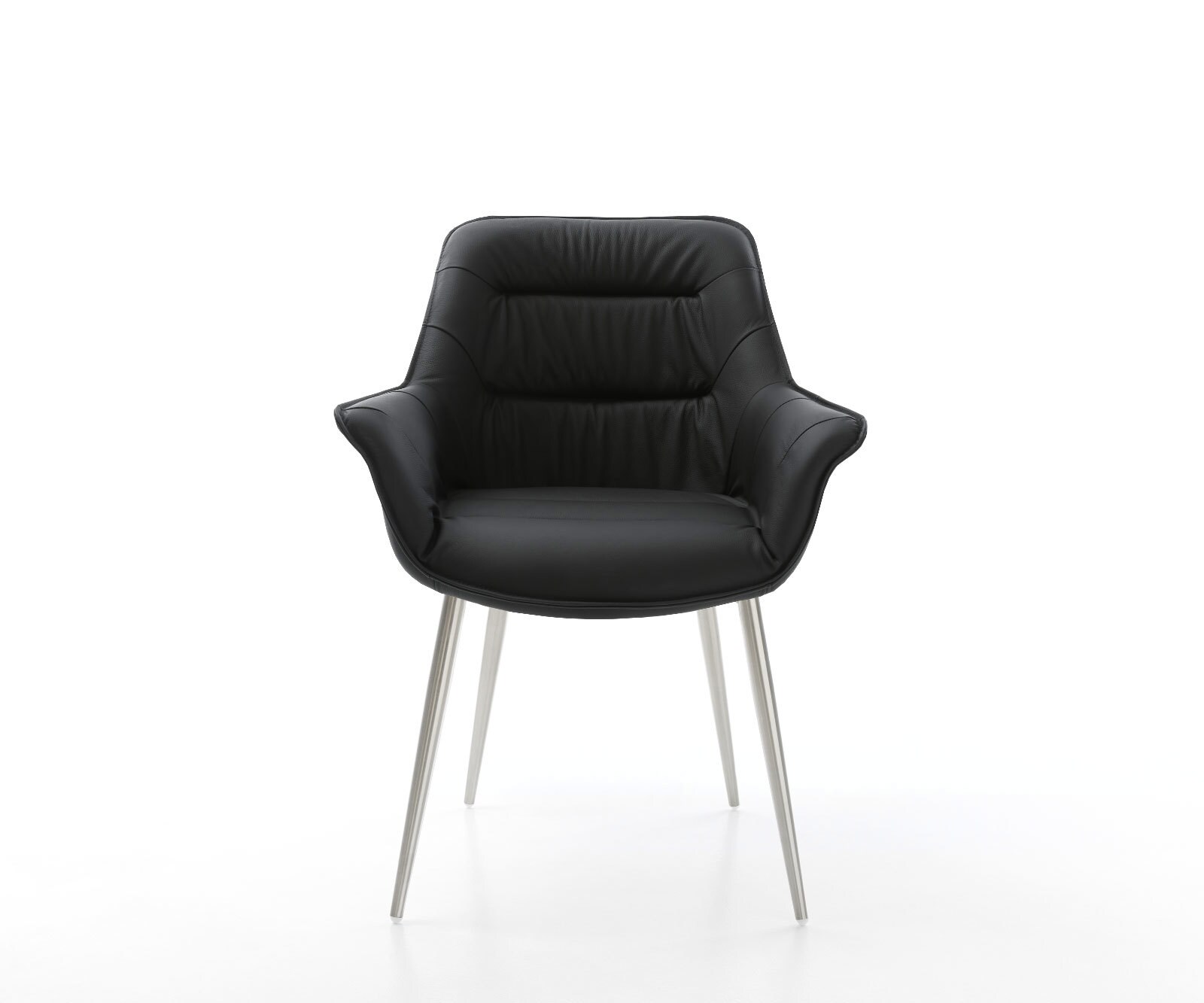 Eetkamerstoel Kaira-Flex echt leer zwart 4-poot conisch roestvrij staal 1 Eetkamerstoel Kaira-Flex echt leer zwart 4-poot conisch roestvrij staal 1