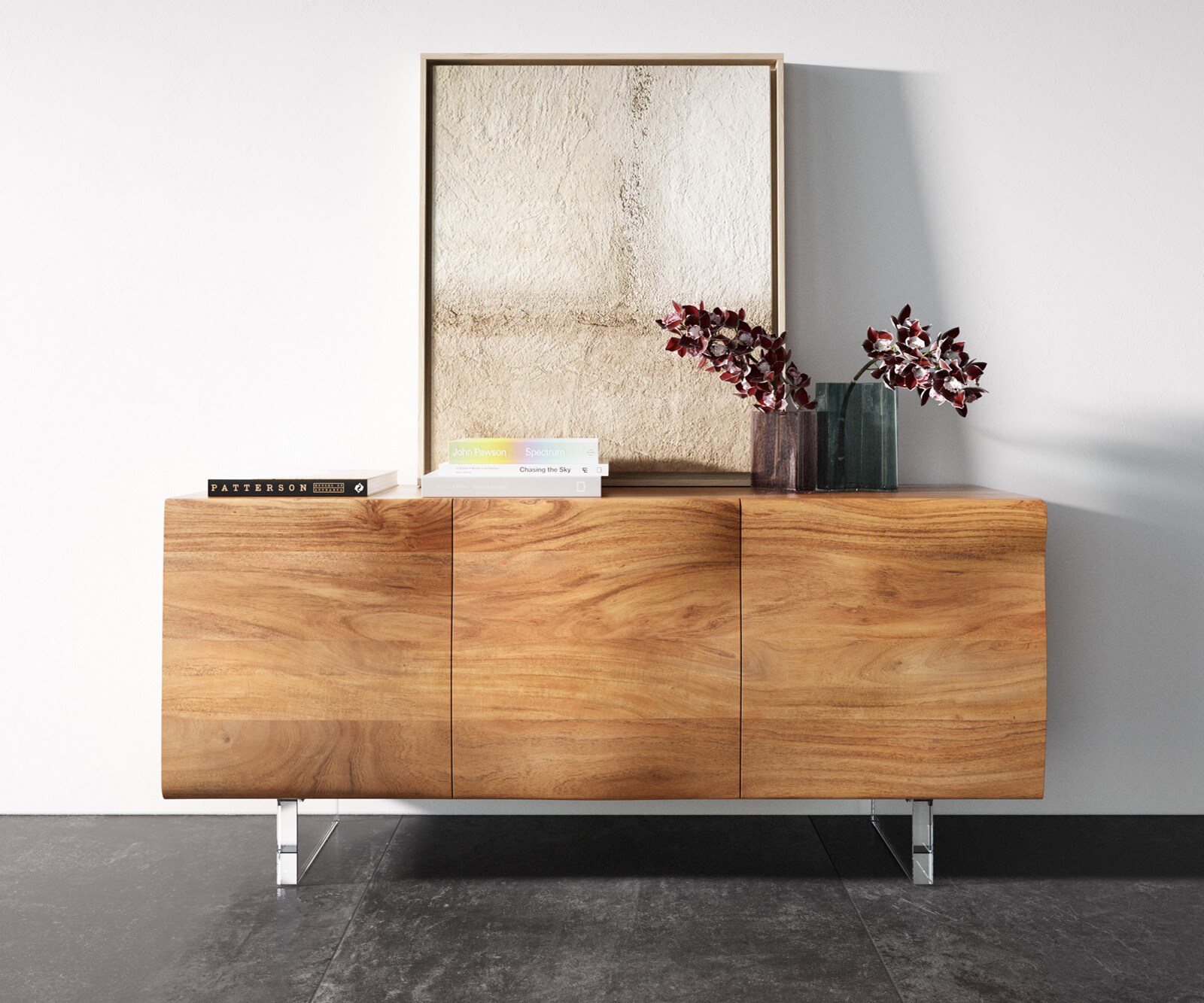 Dressoir New Live-Edge 145 cm acacia natuur 3 deuren acrylpoot 3