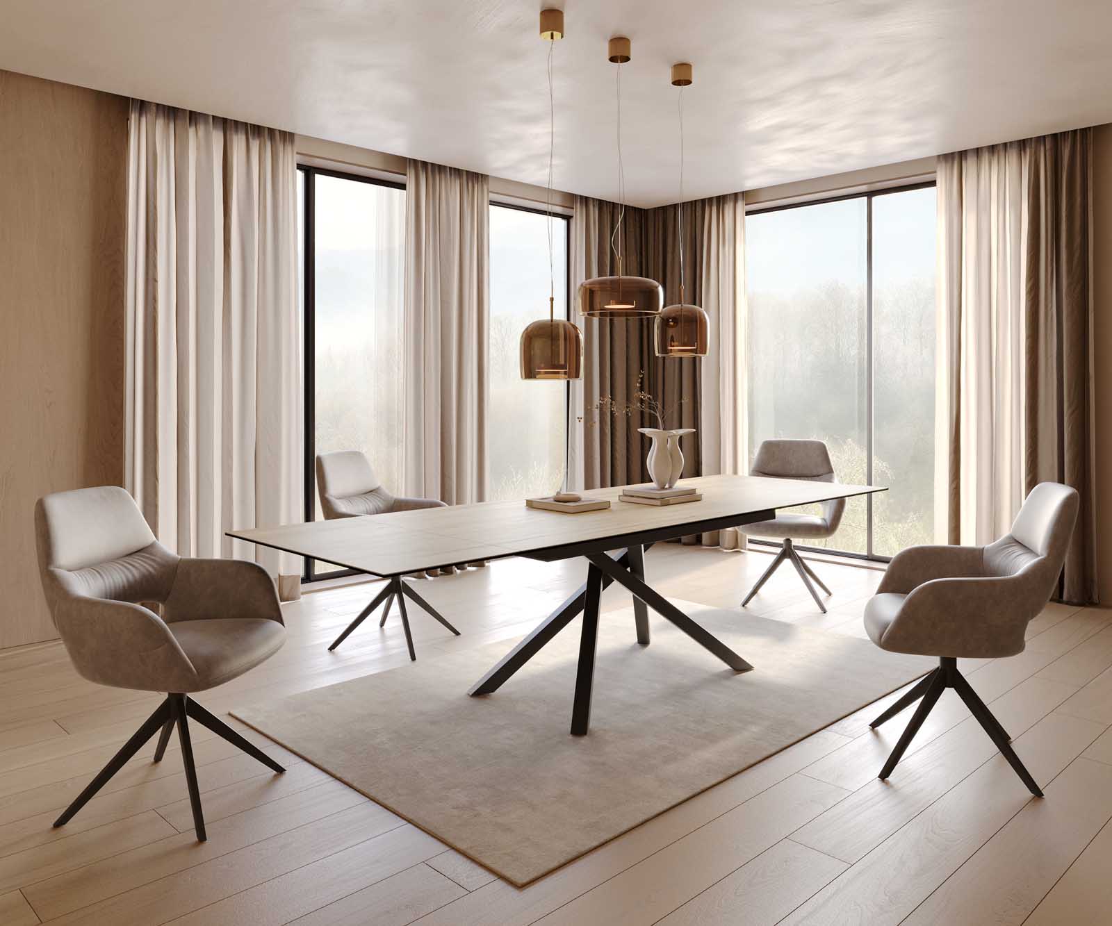 Eetkamertafel Edge 200-300x100 keramiek Laminam® Sabbia eiken kleur kruisframe rechthoek zwart uitschuifbaar 8