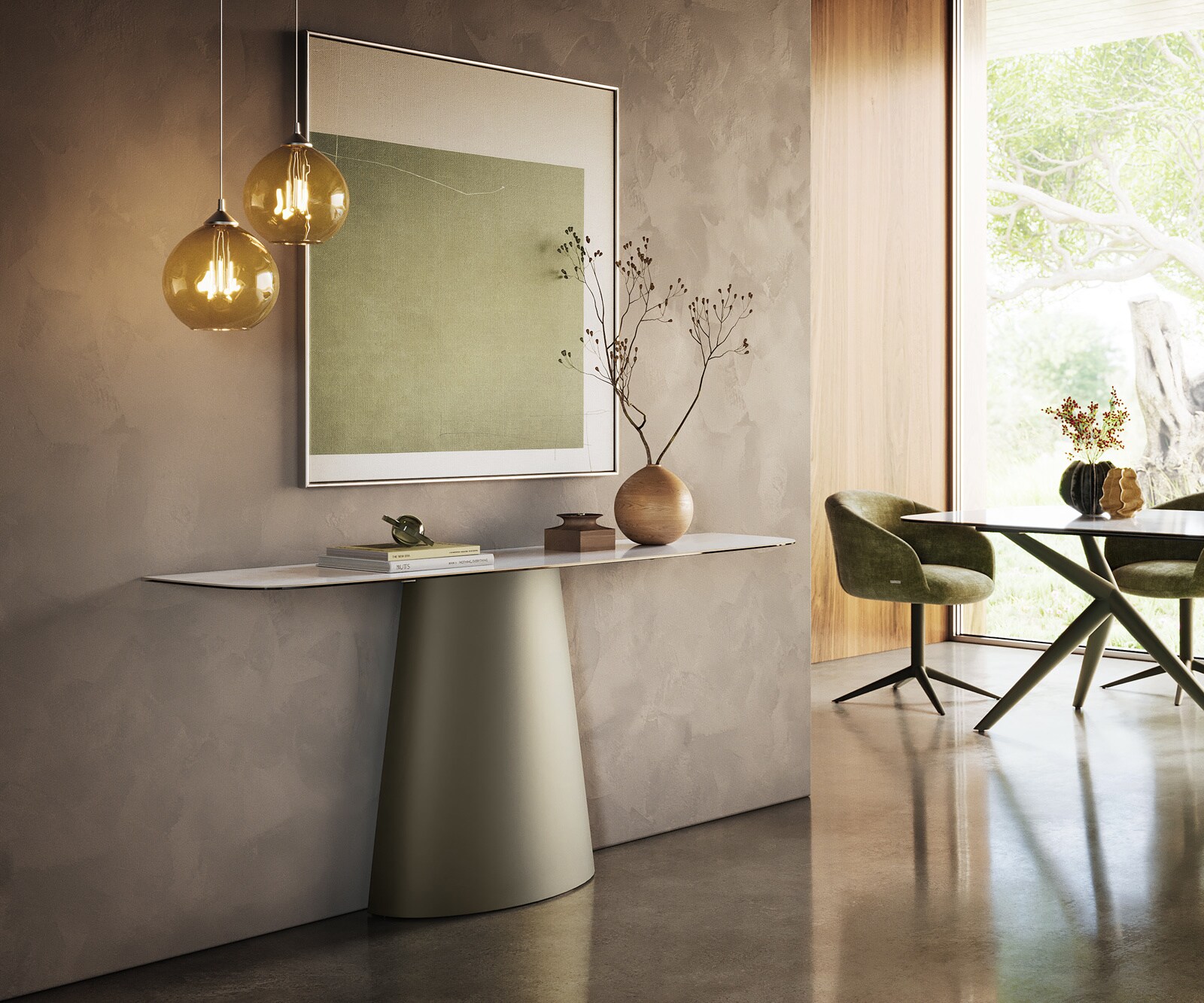 Consoletafel Edge Bootvorm 180x40 cm Keramiek Onyx Pearl Conos Metaal Effektfinish Titan 7